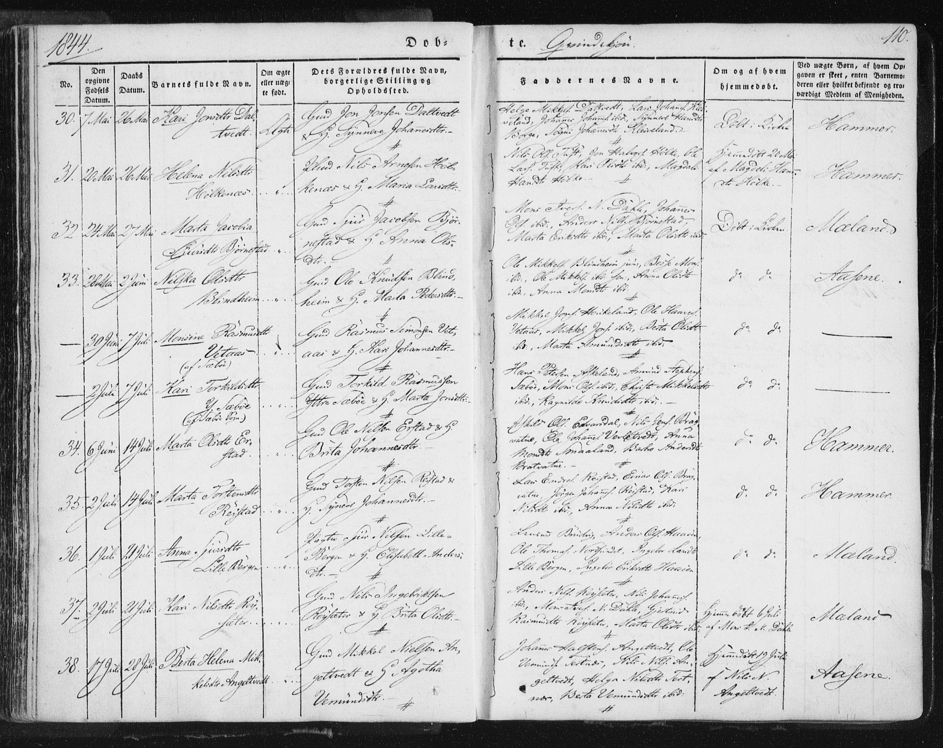 Hamre sokneprestembete, AV/SAB-A-75501/H/Ha/Haa/Haaa/L0012: Parish register (official) no. A 12, 1834-1845, p. 110