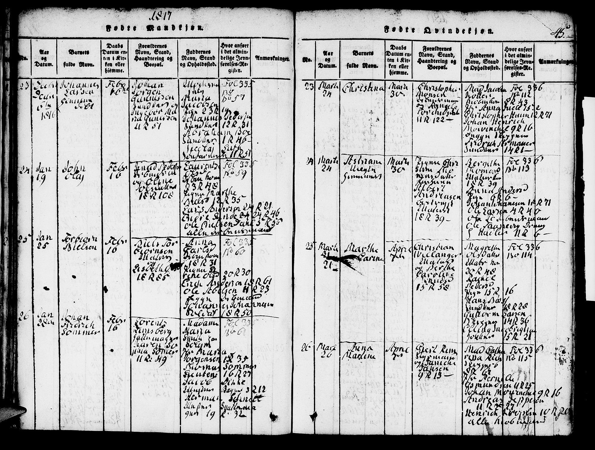 Domkirken sokneprestembete, AV/SAB-A-74801/H/Hab/L0001: Parish register (copy) no. A 1, 1816-1821, p. 45