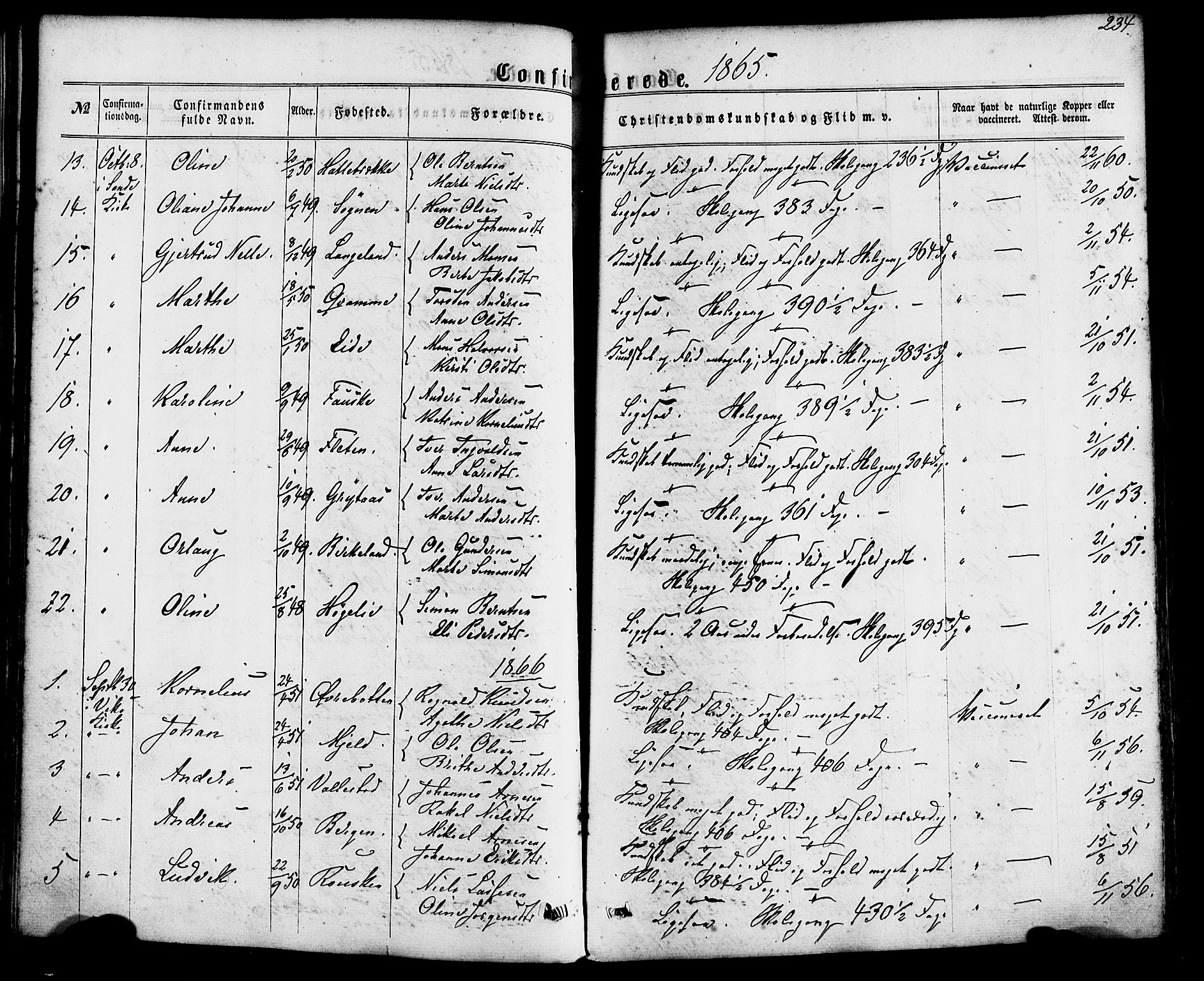 Gaular sokneprestembete, SAB/A-80001/H/Haa: Parish register (official) no. A 5, 1860-1881, p. 234