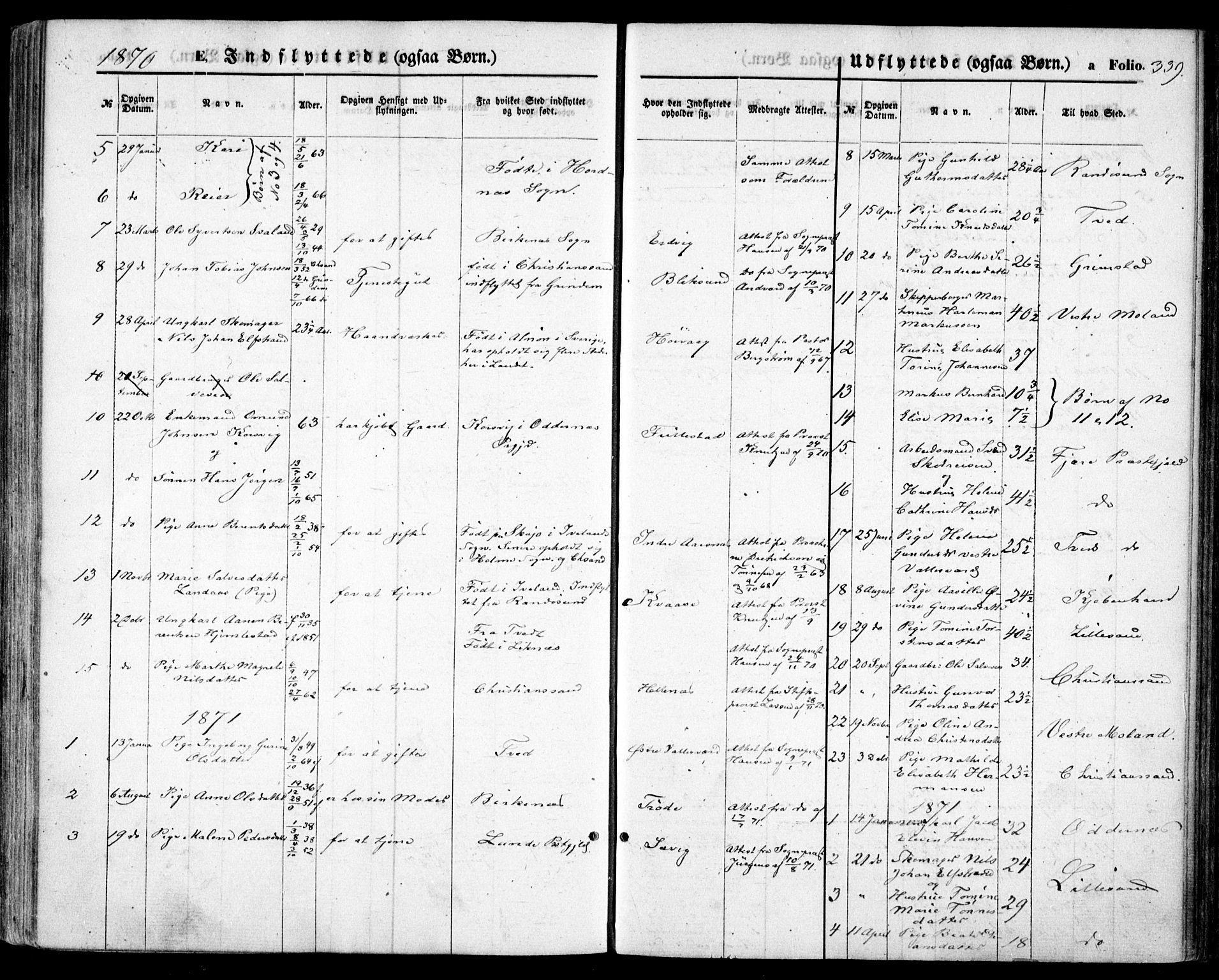Høvåg sokneprestkontor, SAK/1111-0025/F/Fa/L0004: Parish register (official) no. A 4, 1859-1877, p. 339