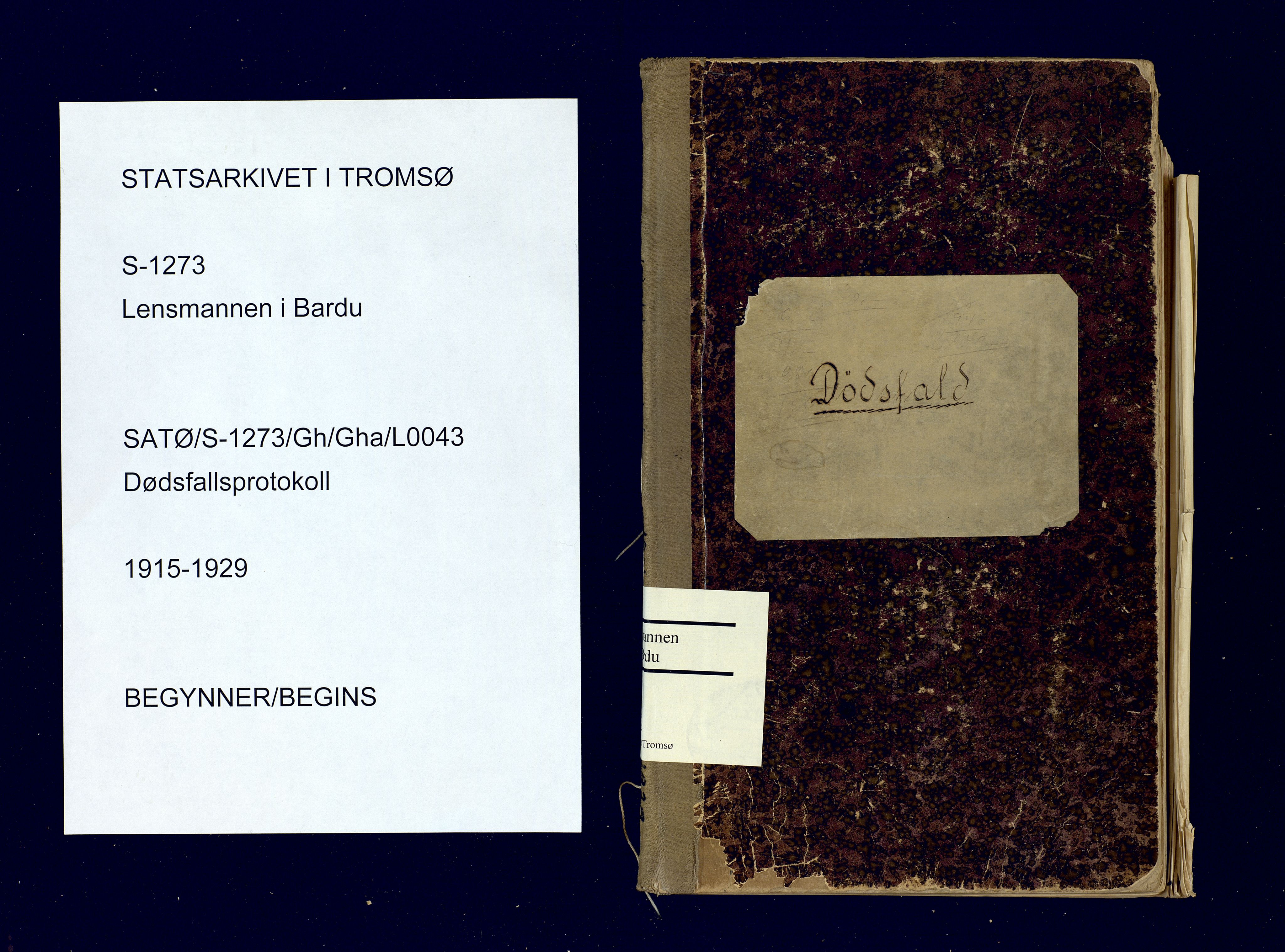 Bardu lensmannskontor, SATØ/S-1273/Gh/Gha/L0043: Dødsfallsprotokoller, 1915-1929