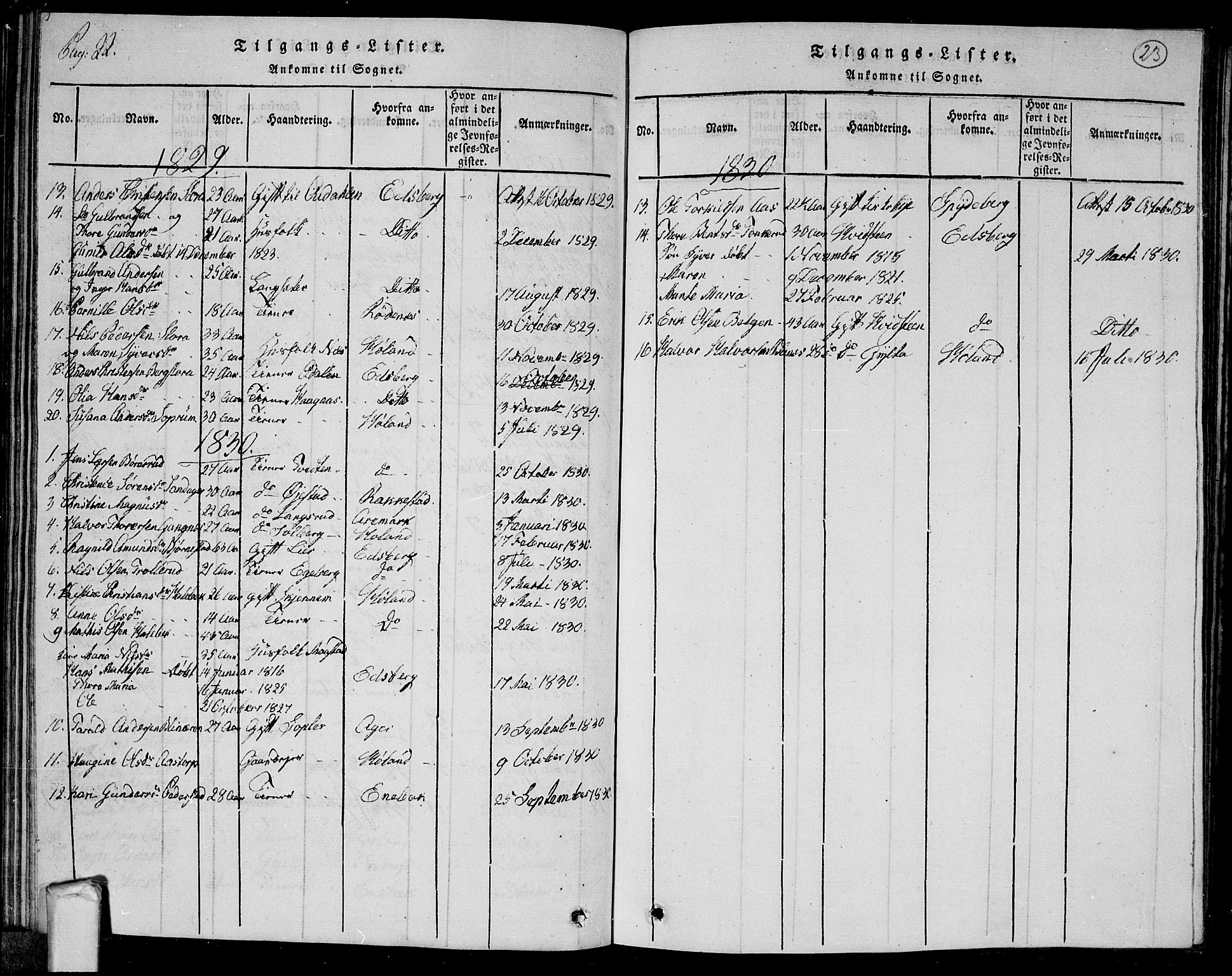 Trøgstad prestekontor Kirkebøker, AV/SAO-A-10925/G/Ga/L0001: Parish register (copy) no. I 1, 1815-1831, p. 22-23
