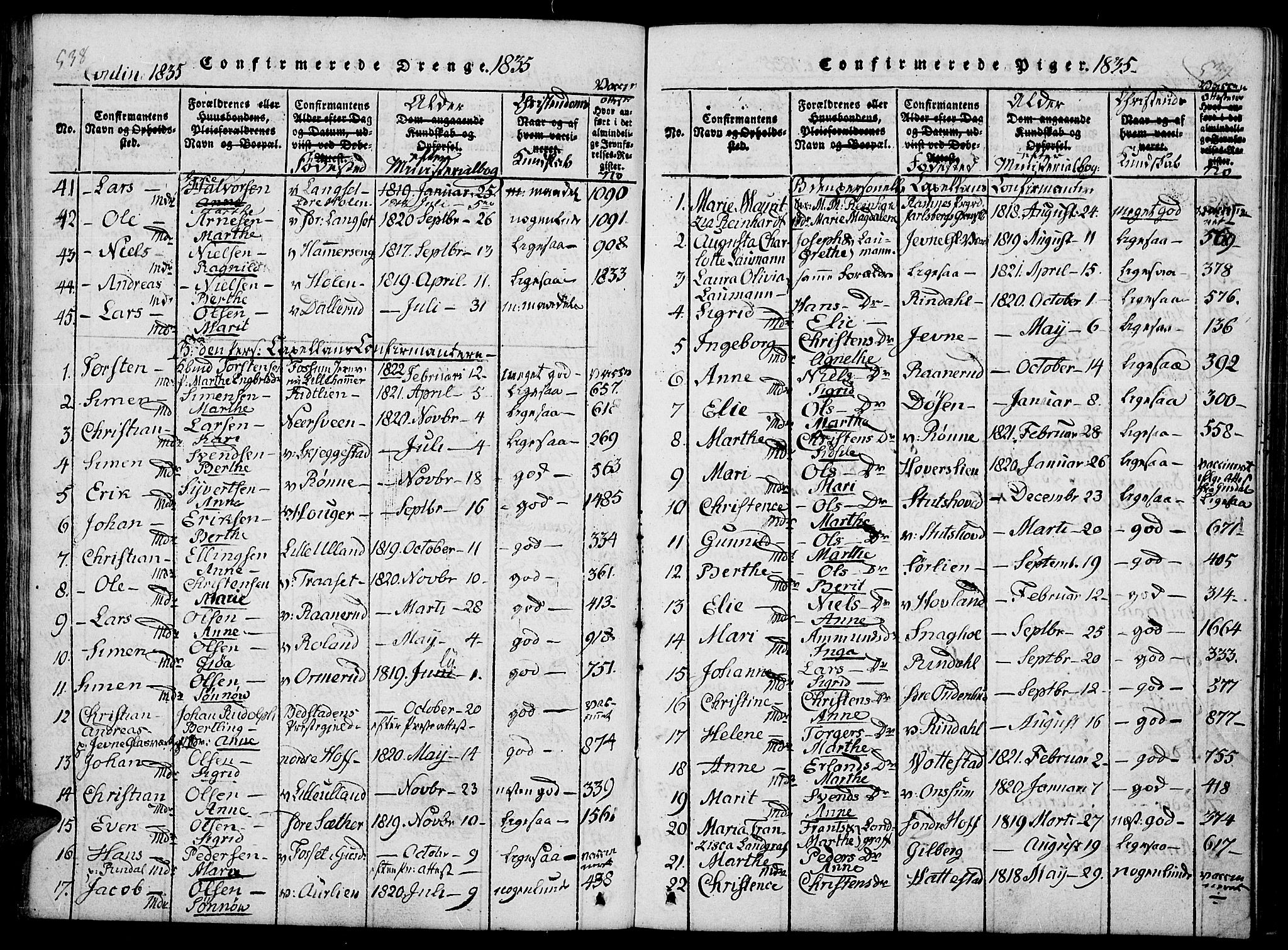 Fåberg prestekontor, AV/SAH-PREST-086/H/Ha/Haa/L0003: Parish register (official) no. 3, 1818-1833, p. 538-539