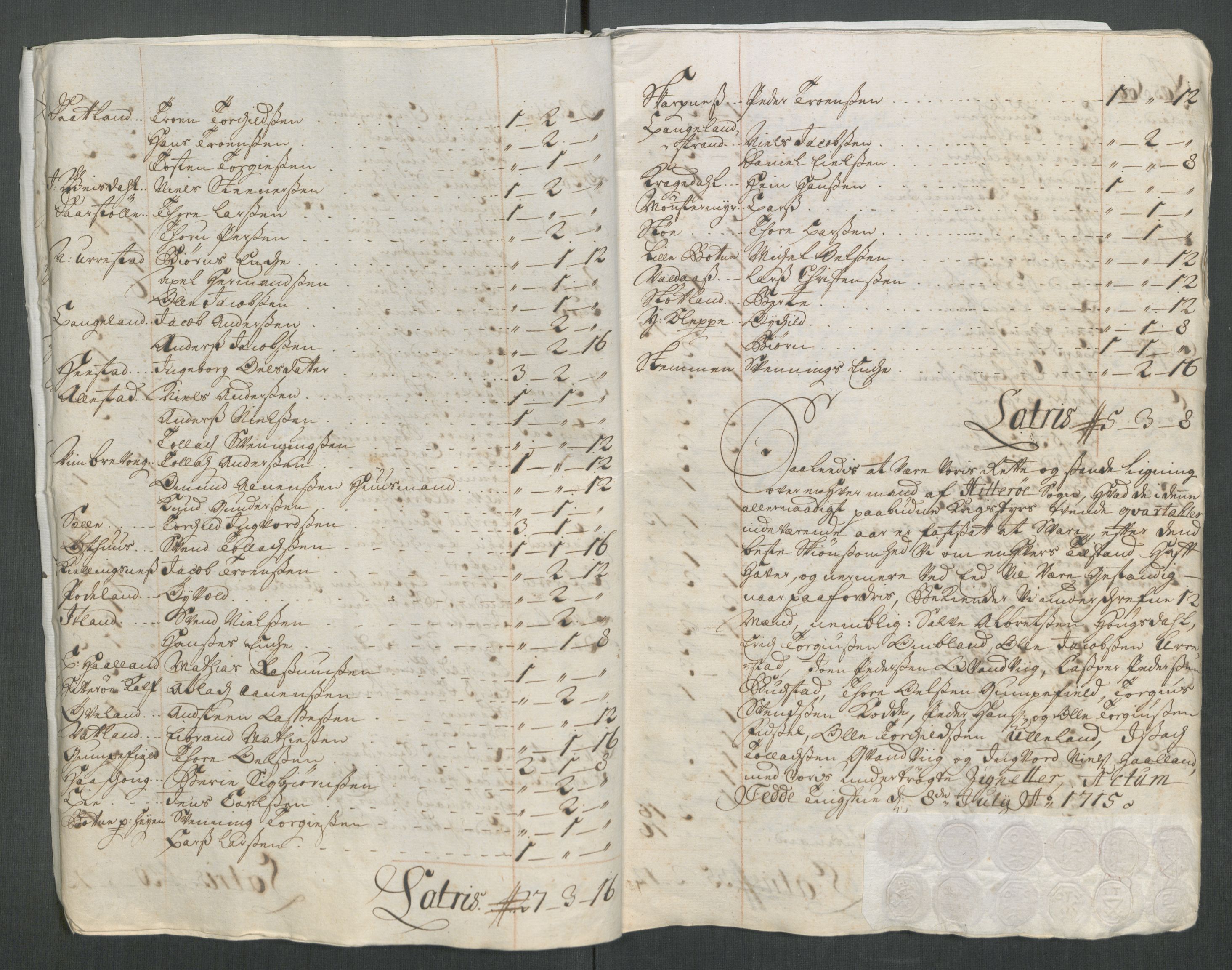 Rentekammeret inntil 1814, Reviderte regnskaper, Fogderegnskap, AV/RA-EA-4092/R43/L2559: Fogderegnskap Lista og Mandal, 1715, p. 78