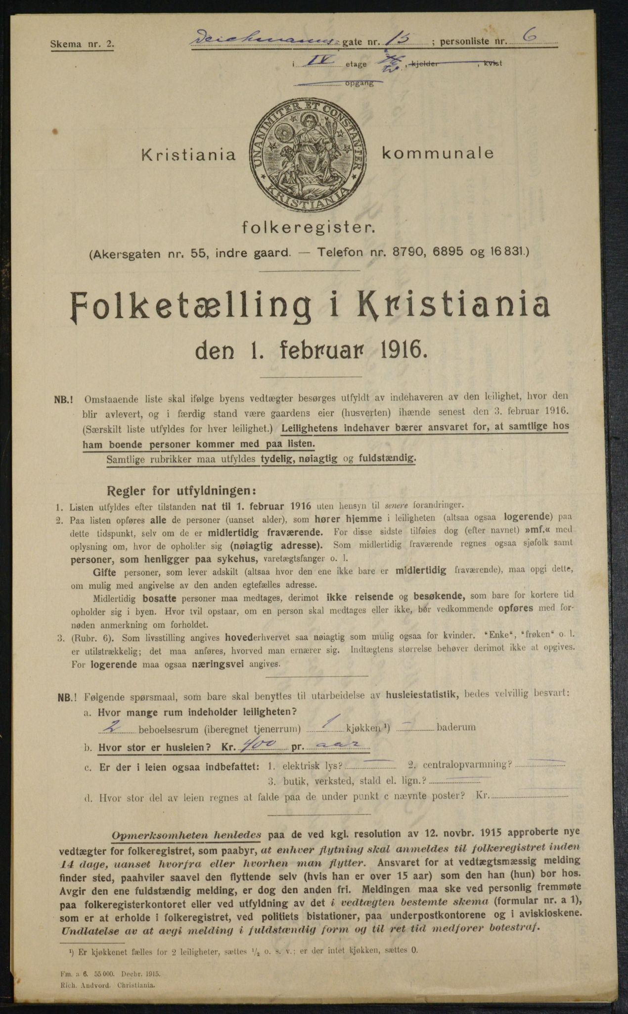 OBA, Municipal Census 1916 for Kristiania, 1916, p. 15734