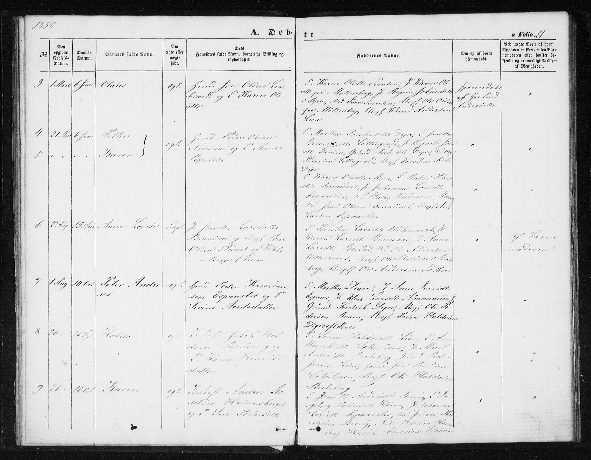 Ministerialprotokoller, klokkerbøker og fødselsregistre - Sør-Trøndelag, AV/SAT-A-1456/608/L0332: Parish register (official) no. 608A01, 1848-1861, p. 21