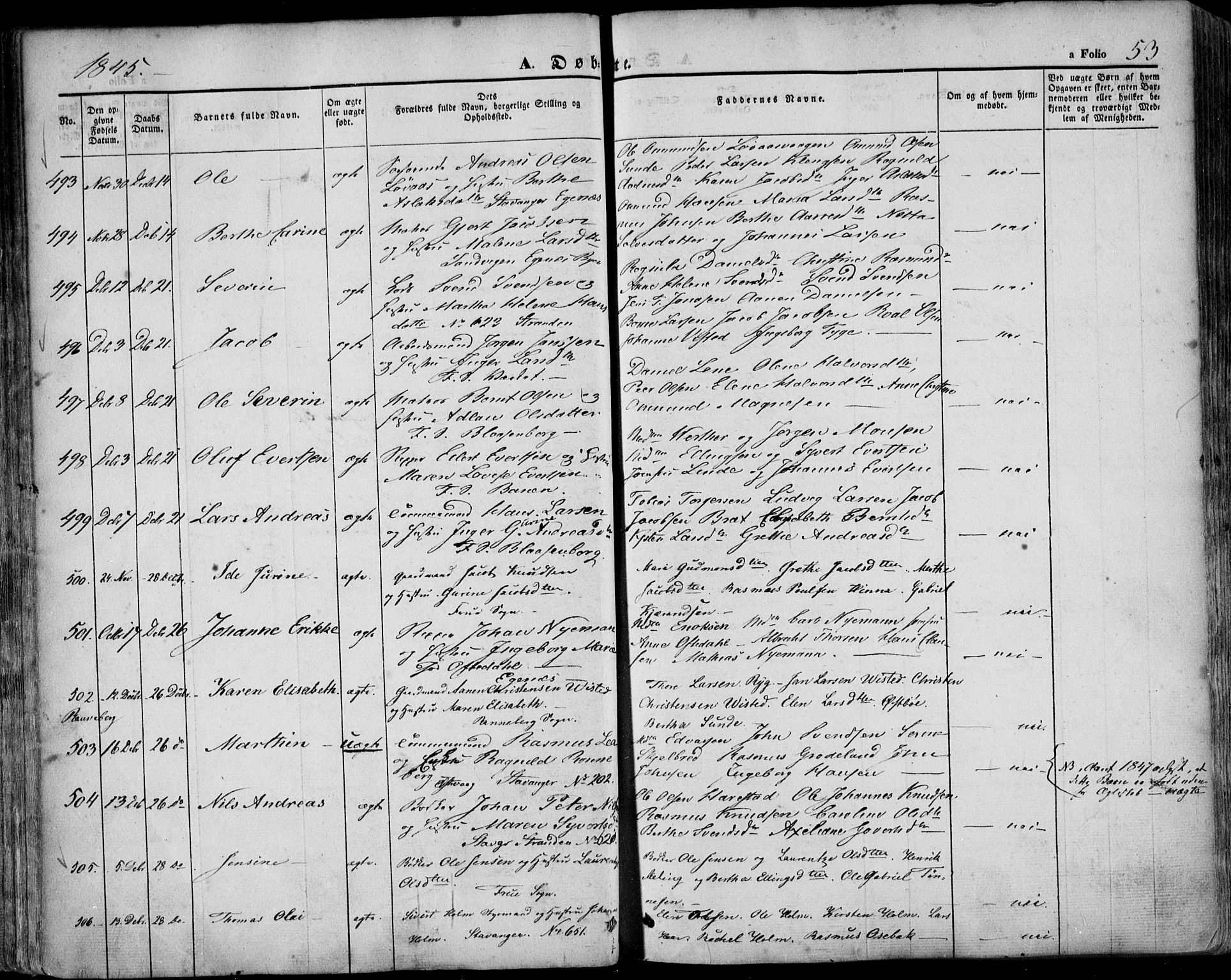 Domkirken sokneprestkontor, SAST/A-101812/001/30/30BA/L0016: Parish register (official) no. A 15, 1844-1854, p. 53