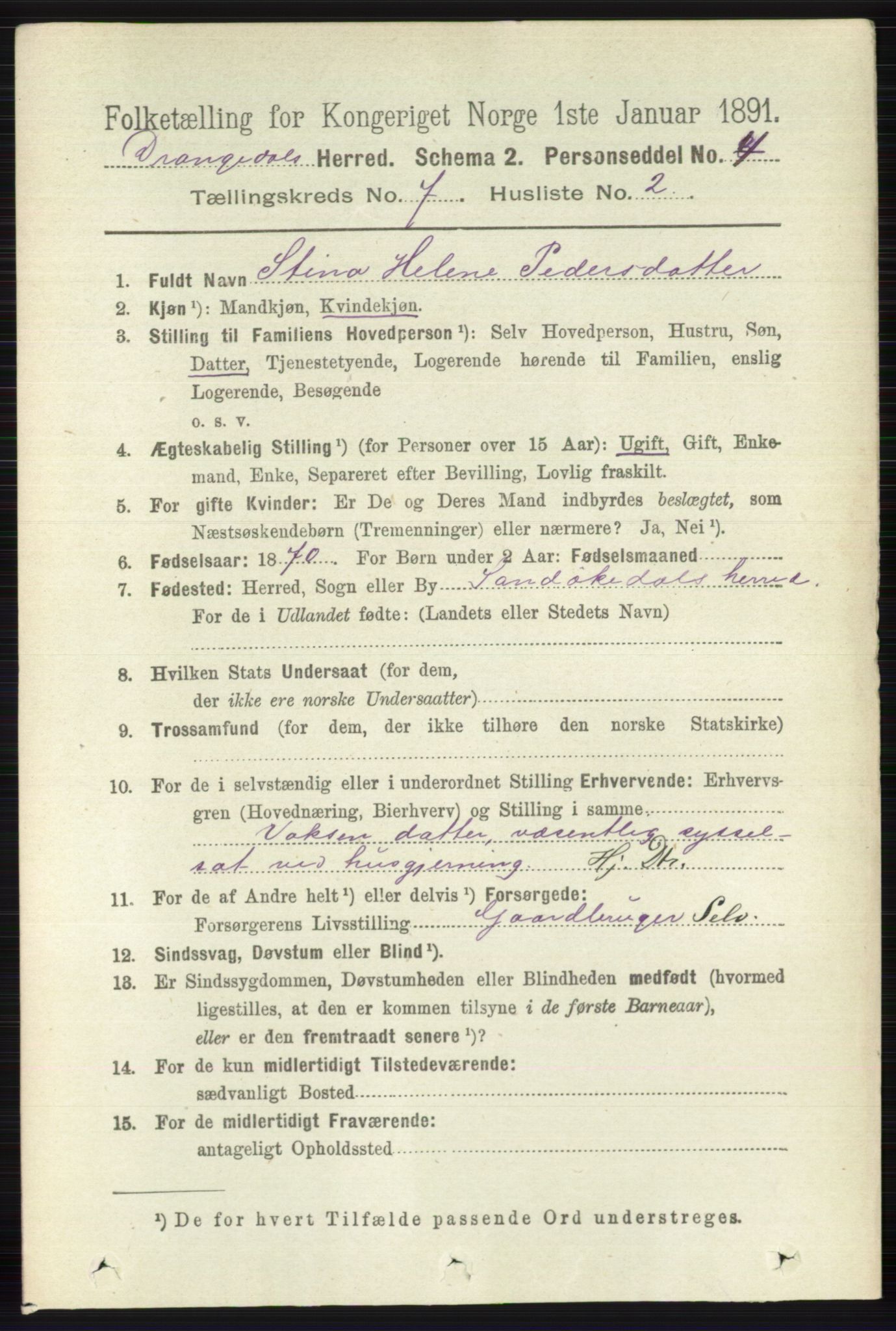 RA, 1891 census for 0817 Drangedal, 1891, p. 2410