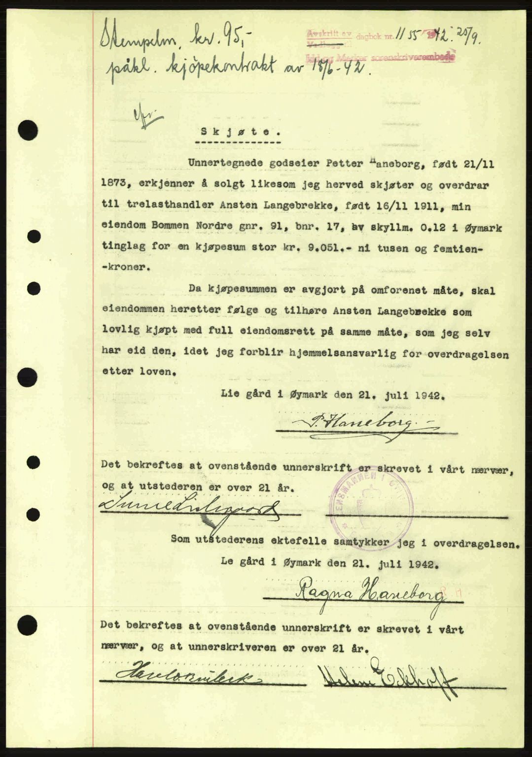 Idd og Marker sorenskriveri, AV/SAO-A-10283/G/Gb/Gbb/L0005: Mortgage book no. A5, 1941-1943, Diary no: : 1155/1942