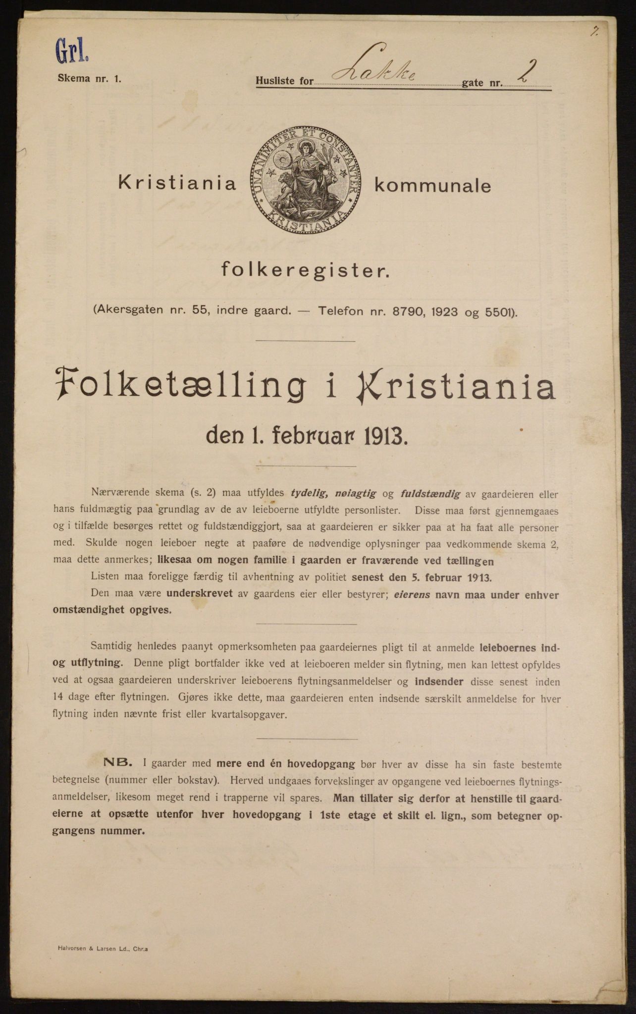 OBA, Municipal Census 1913 for Kristiania, 1913, p. 55018