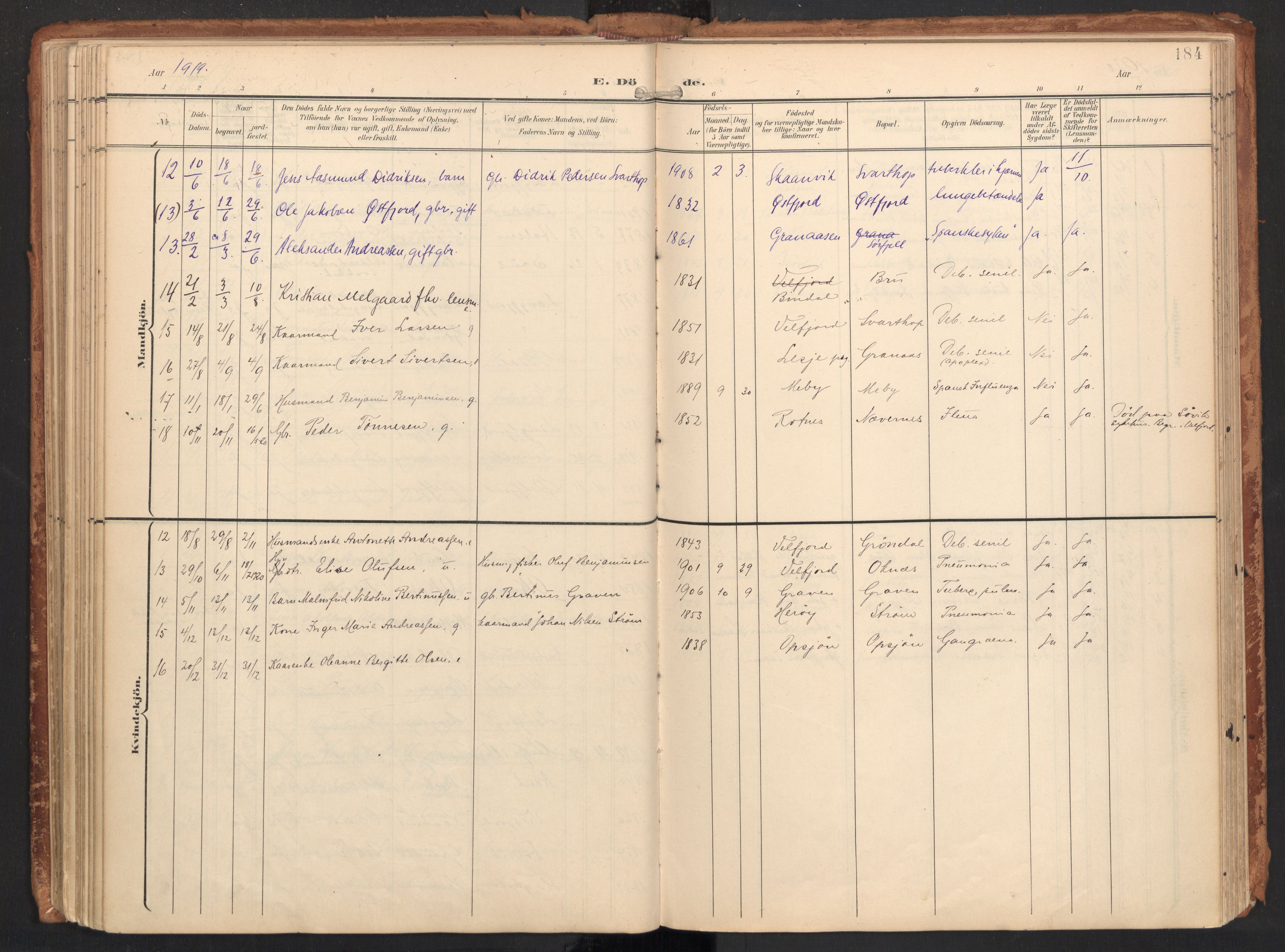 Ministerialprotokoller, klokkerbøker og fødselsregistre - Nordland, AV/SAT-A-1459/814/L0227: Parish register (official) no. 814A08, 1899-1920, p. 184