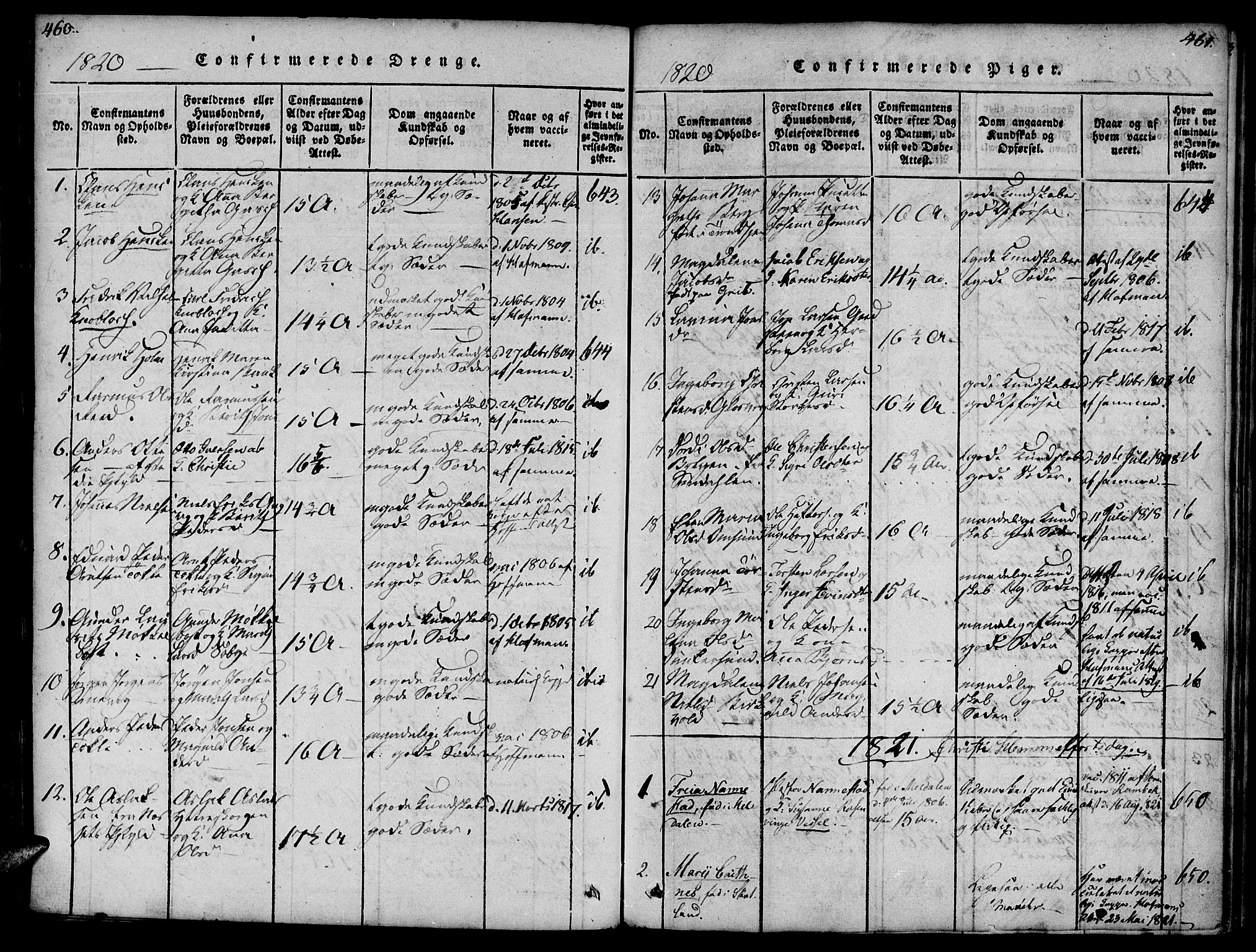 Ministerialprotokoller, klokkerbøker og fødselsregistre - Møre og Romsdal, SAT/A-1454/572/L0842: Parish register (official) no. 572A05, 1819-1832, p. 460-461