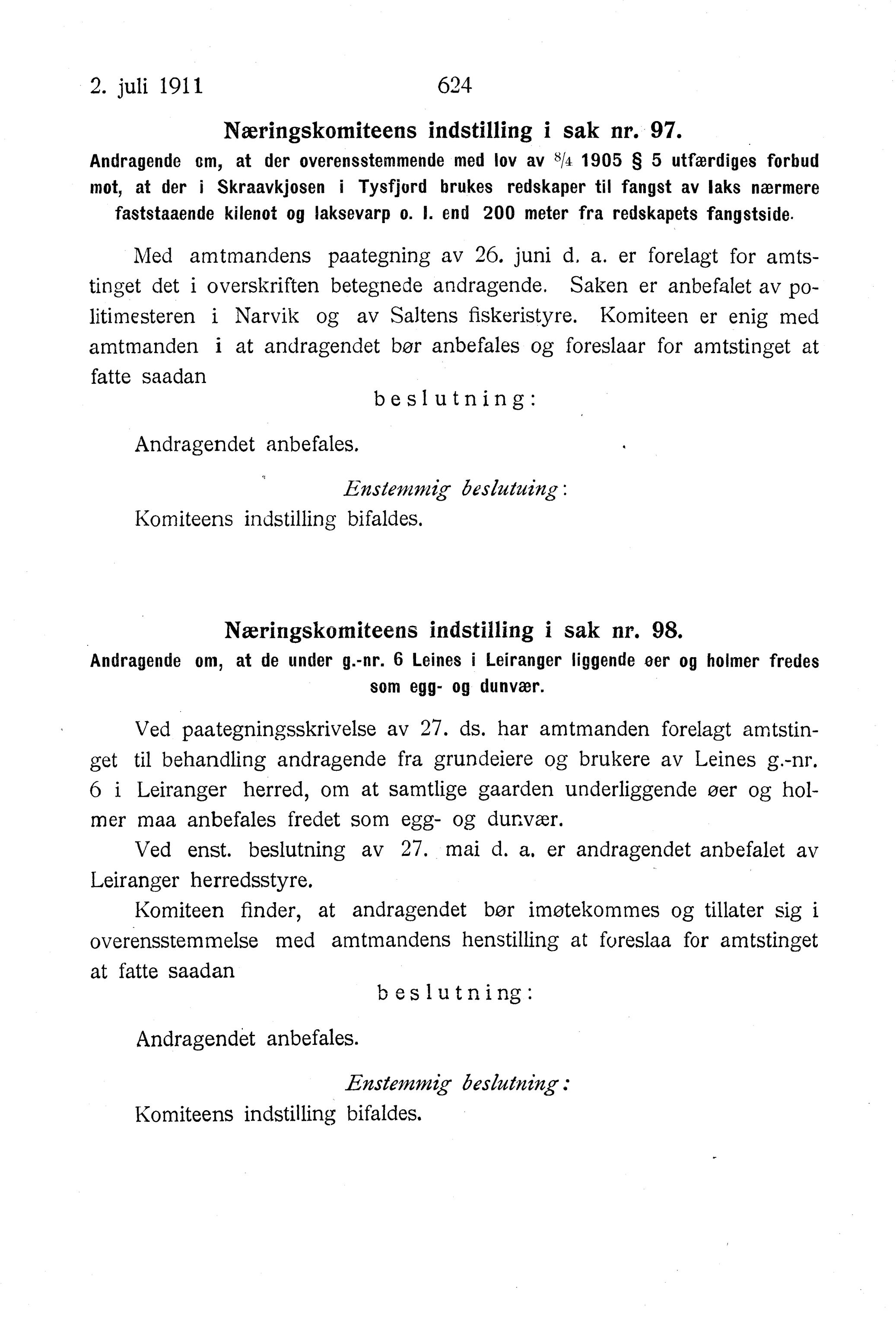 Nordland Fylkeskommune. Fylkestinget, AIN/NFK-17/176/A/Ac/L0034: Fylkestingsforhandlinger 1911, 1911