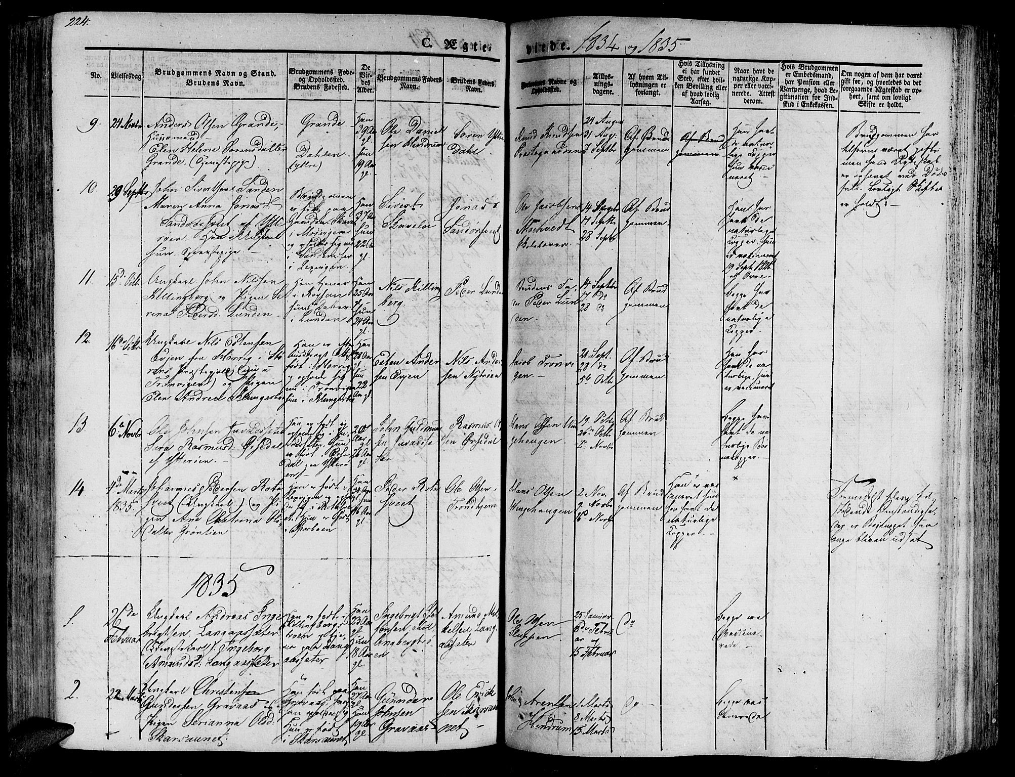Ministerialprotokoller, klokkerbøker og fødselsregistre - Nord-Trøndelag, SAT/A-1458/701/L0006: Parish register (official) no. 701A06, 1825-1841, p. 224