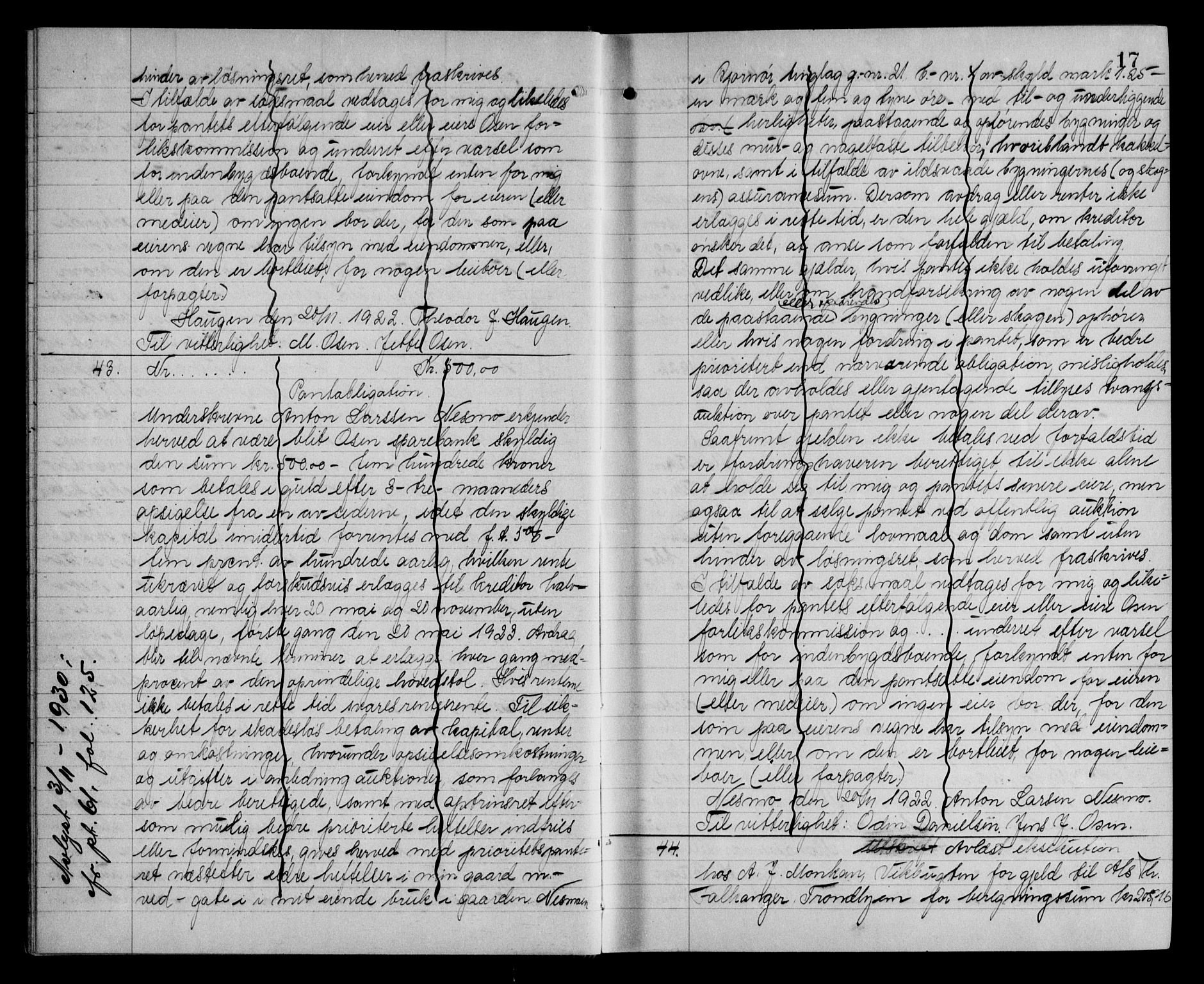 Fosen sorenskriveri, AV/SAT-A-1107/1/2/2C/L0059: Mortgage book no. 50, 1923-1923, p. 17
