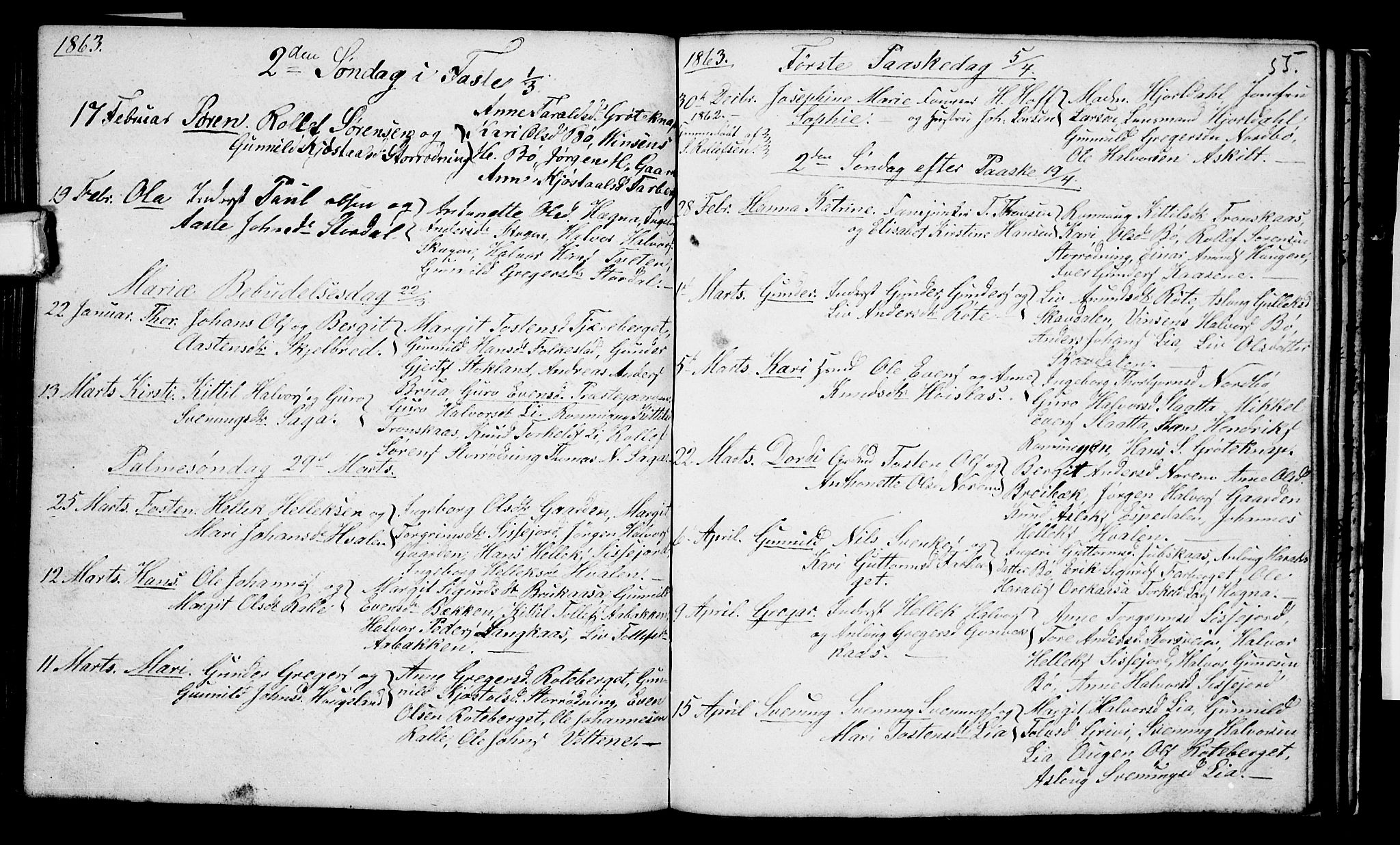 Bø kirkebøker, SAKO/A-257/G/Ga/L0002: Parish register (copy) no. 2, 1853-1866, p. 55