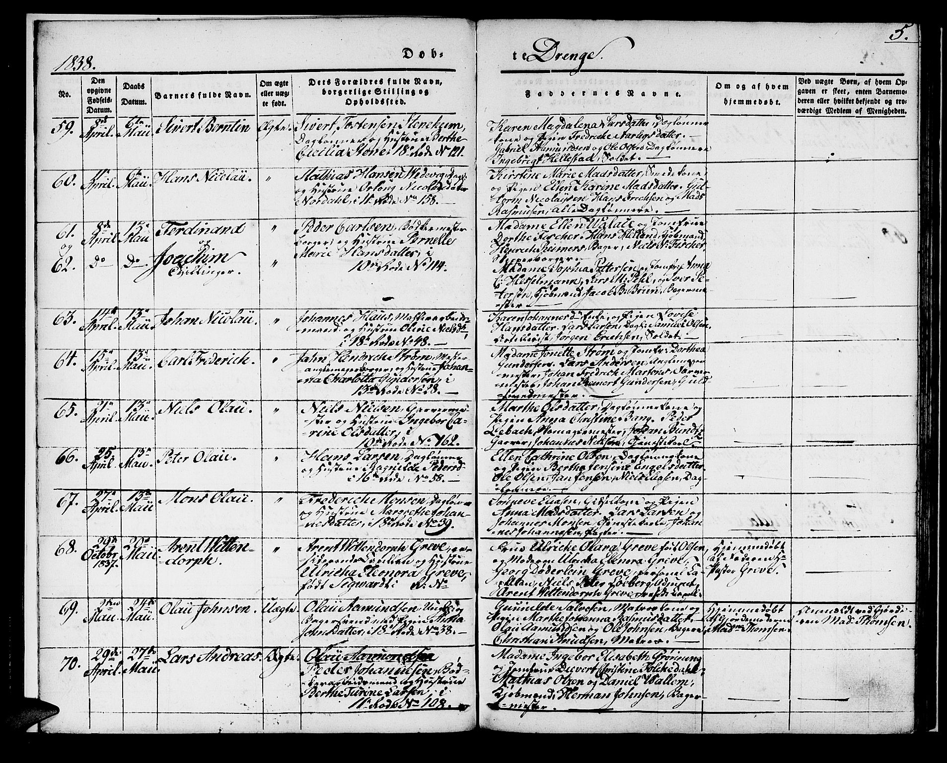 Domkirken sokneprestembete, SAB/A-74801/H/Haa/L0018: Parish register (official) no. B 1, 1838-1840, p. 5