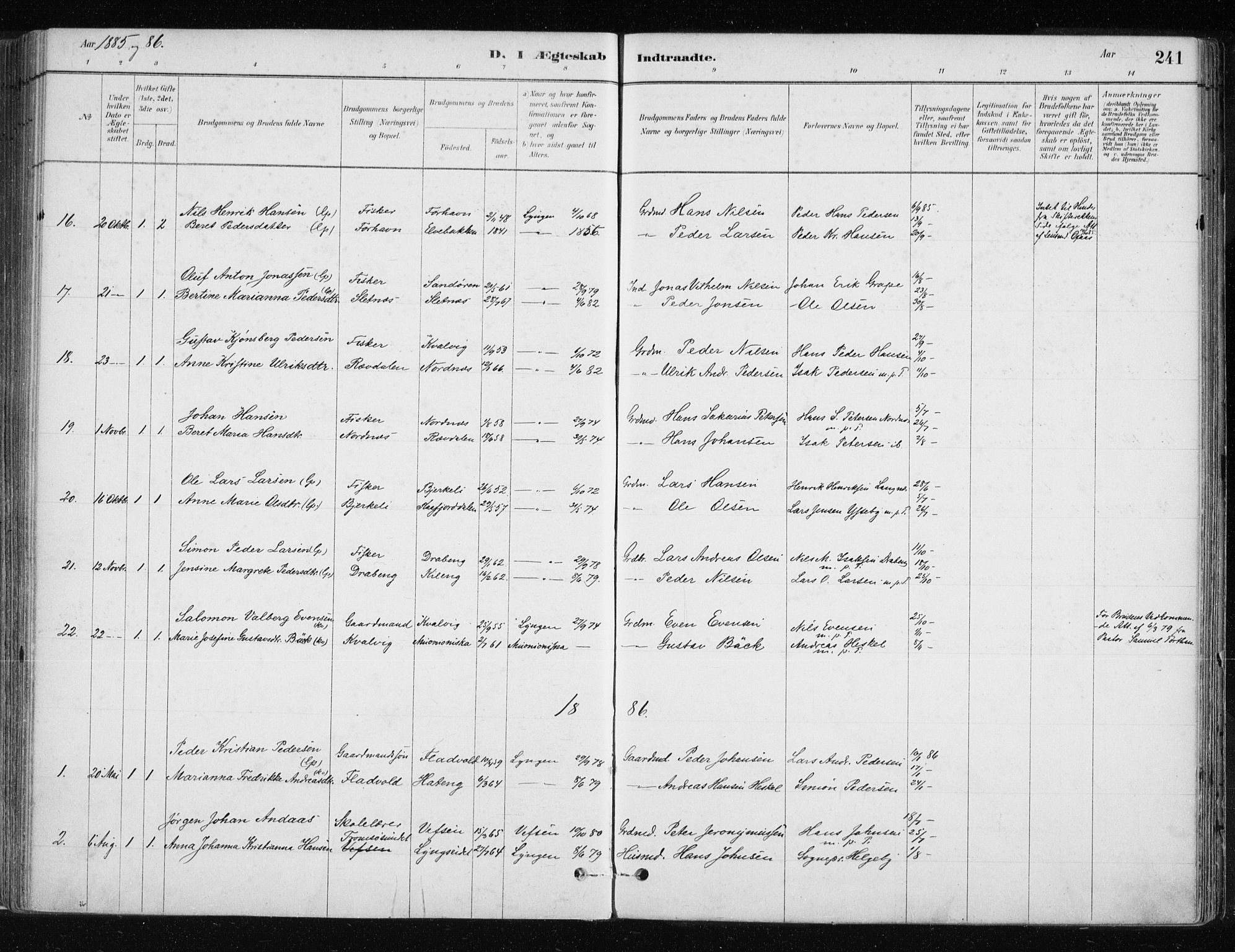 Lyngen sokneprestembete, AV/SATØ-S-1289/H/He/Hea/L0007kirke: Parish register (official) no. 7, 1879-1890, p. 241