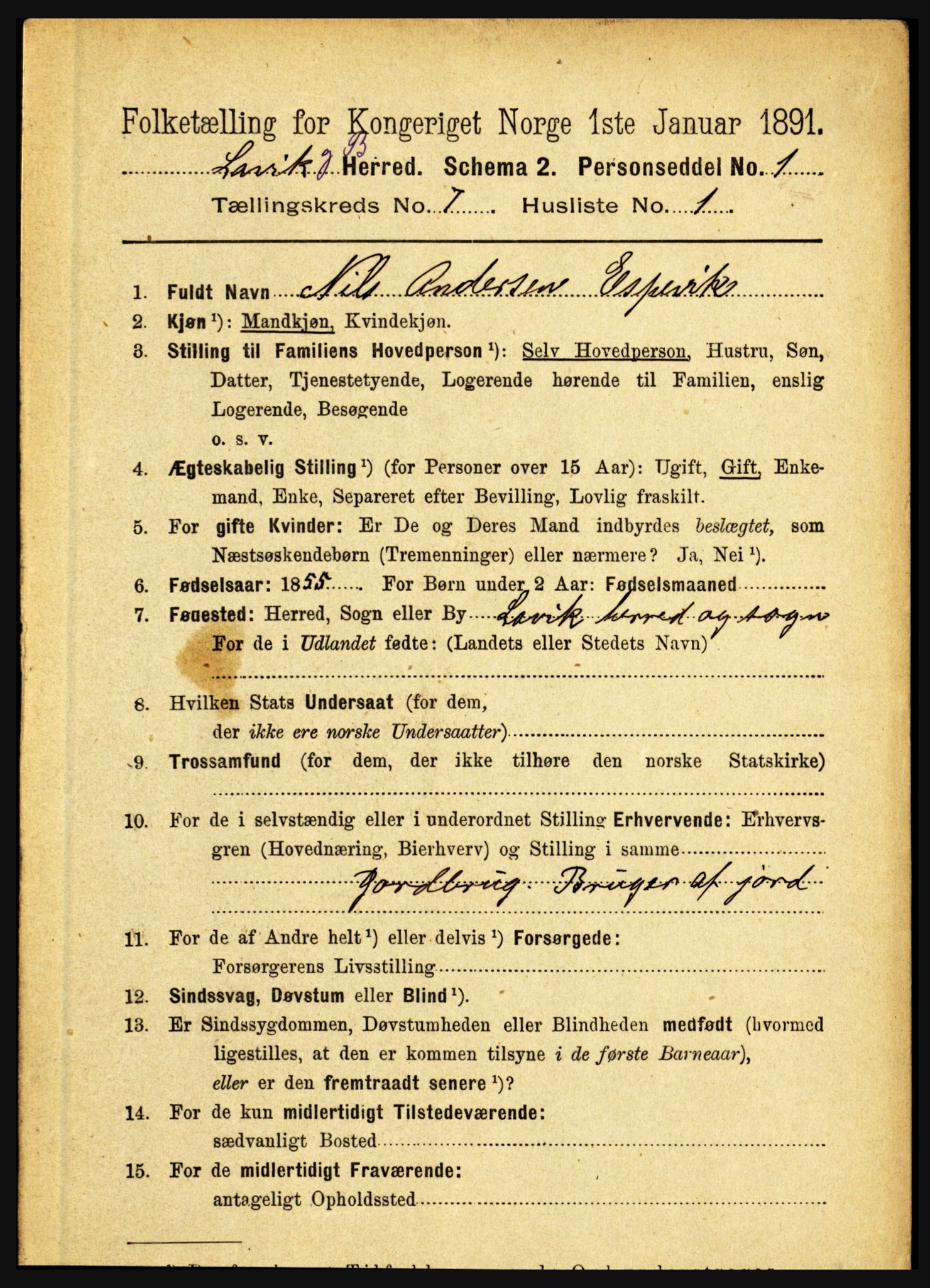 RA, 1891 census for 1415 Lavik og Brekke, 1891, p. 1339