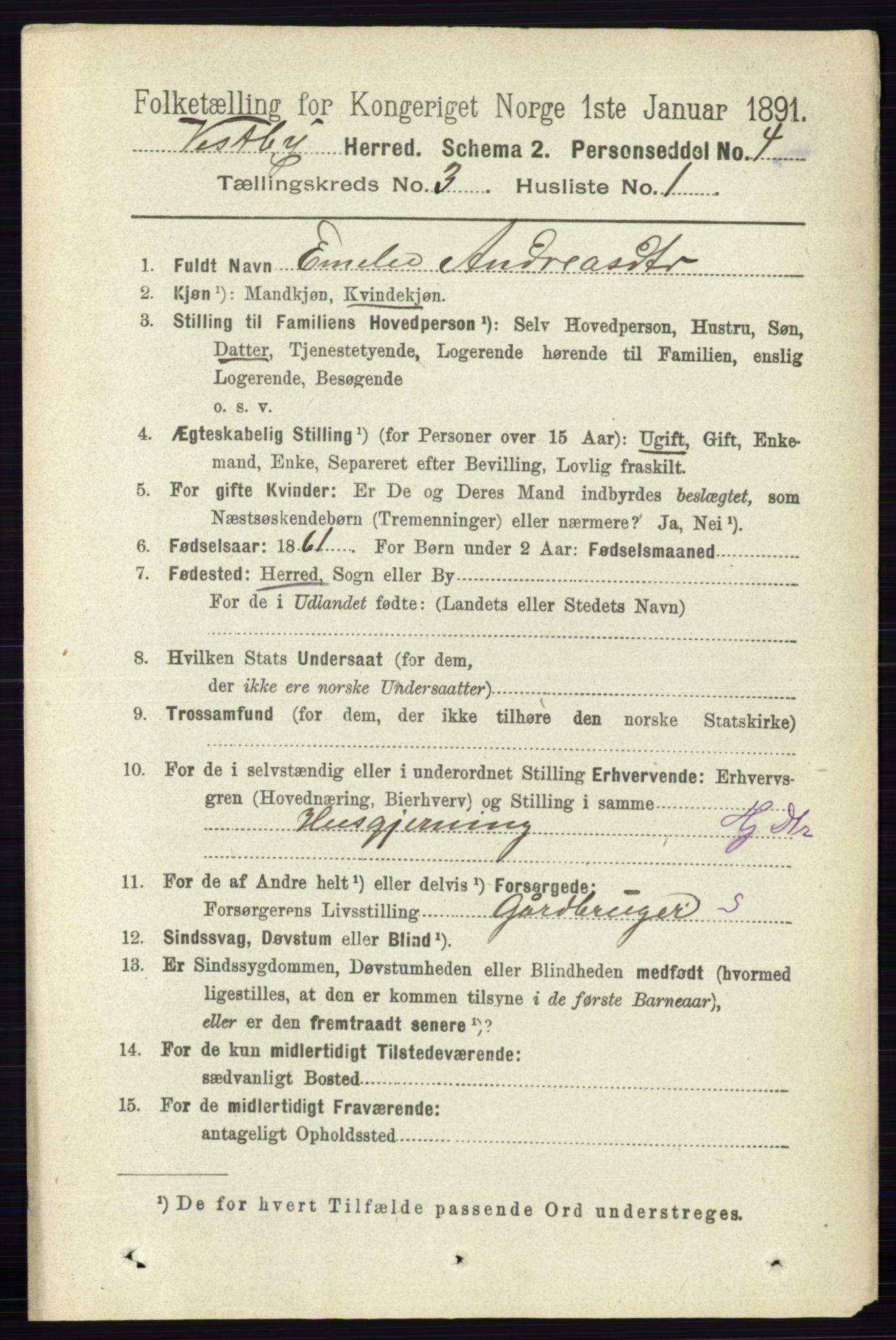 RA, 1891 census for 0211 Vestby, 1891, p. 1034