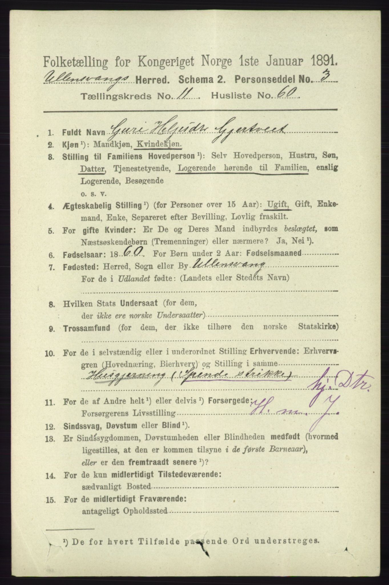 RA, 1891 census for 1230 Ullensvang, 1891, p. 4593