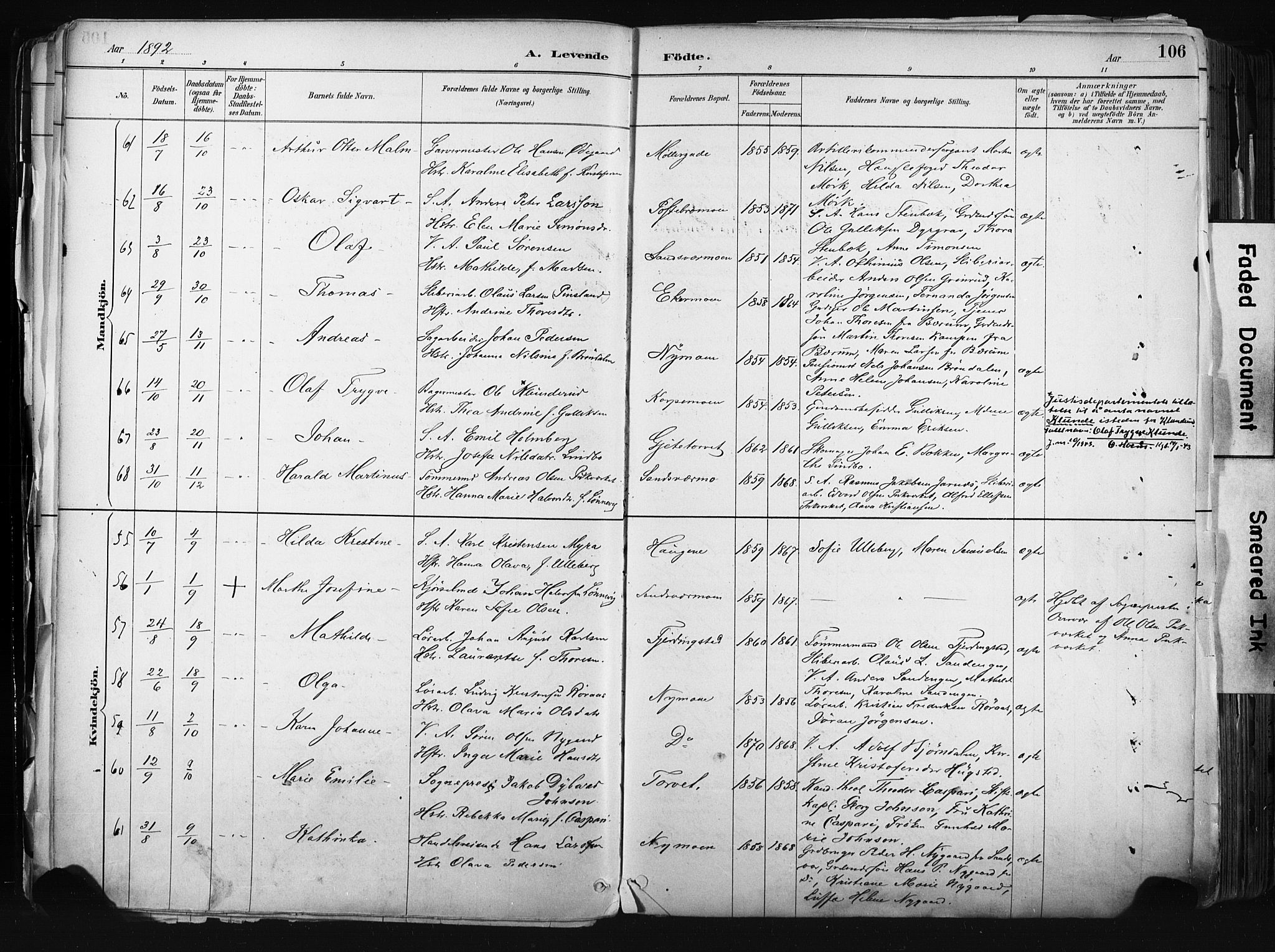 Kongsberg kirkebøker, AV/SAKO-A-22/F/Fb/L0002: Parish register (official) no. II 2, 1886-1896, p. 106