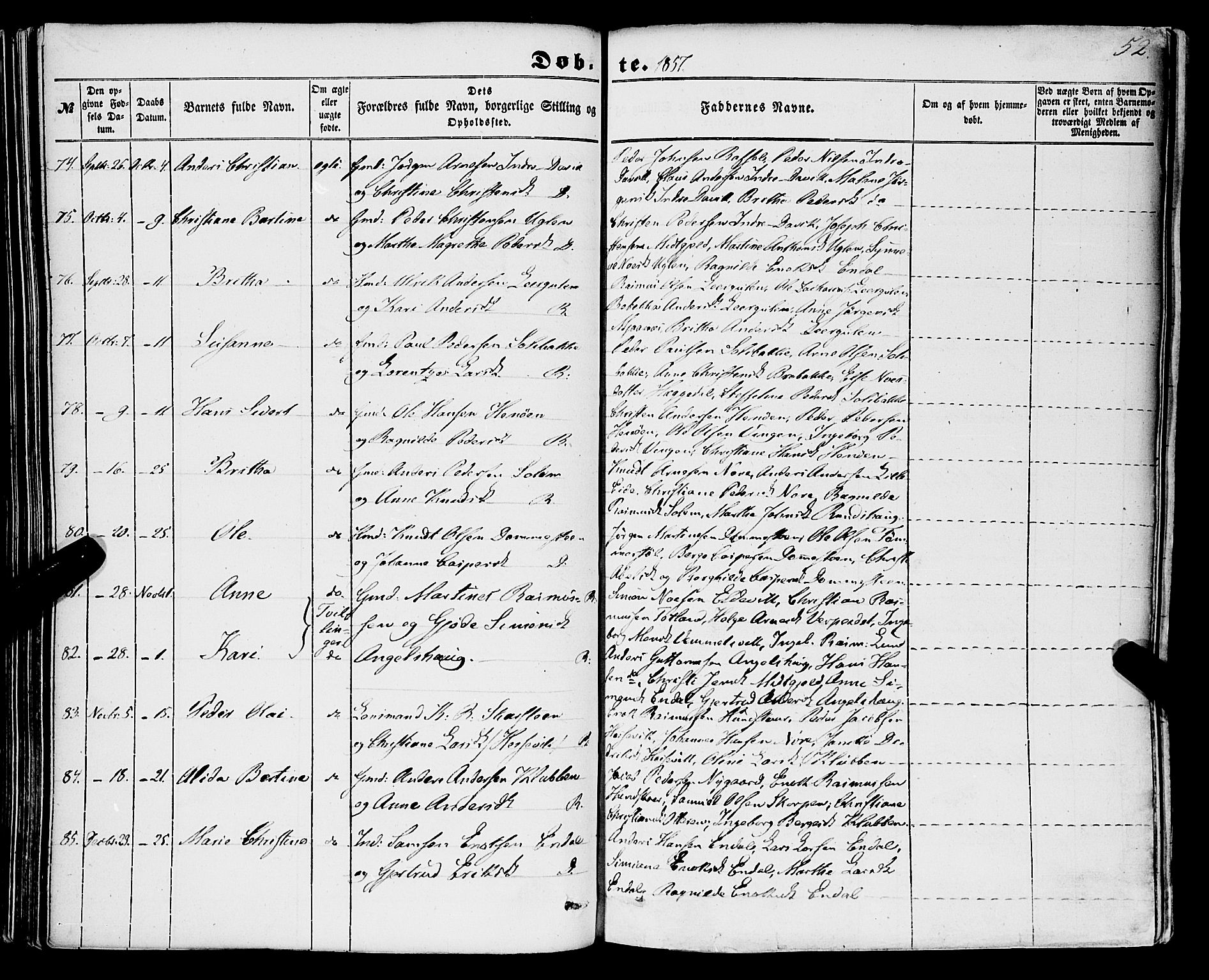 Davik sokneprestembete, AV/SAB-A-79701/H/Haa/Haaa/L0005: Parish register (official) no. A 5, 1850-1866, p. 52