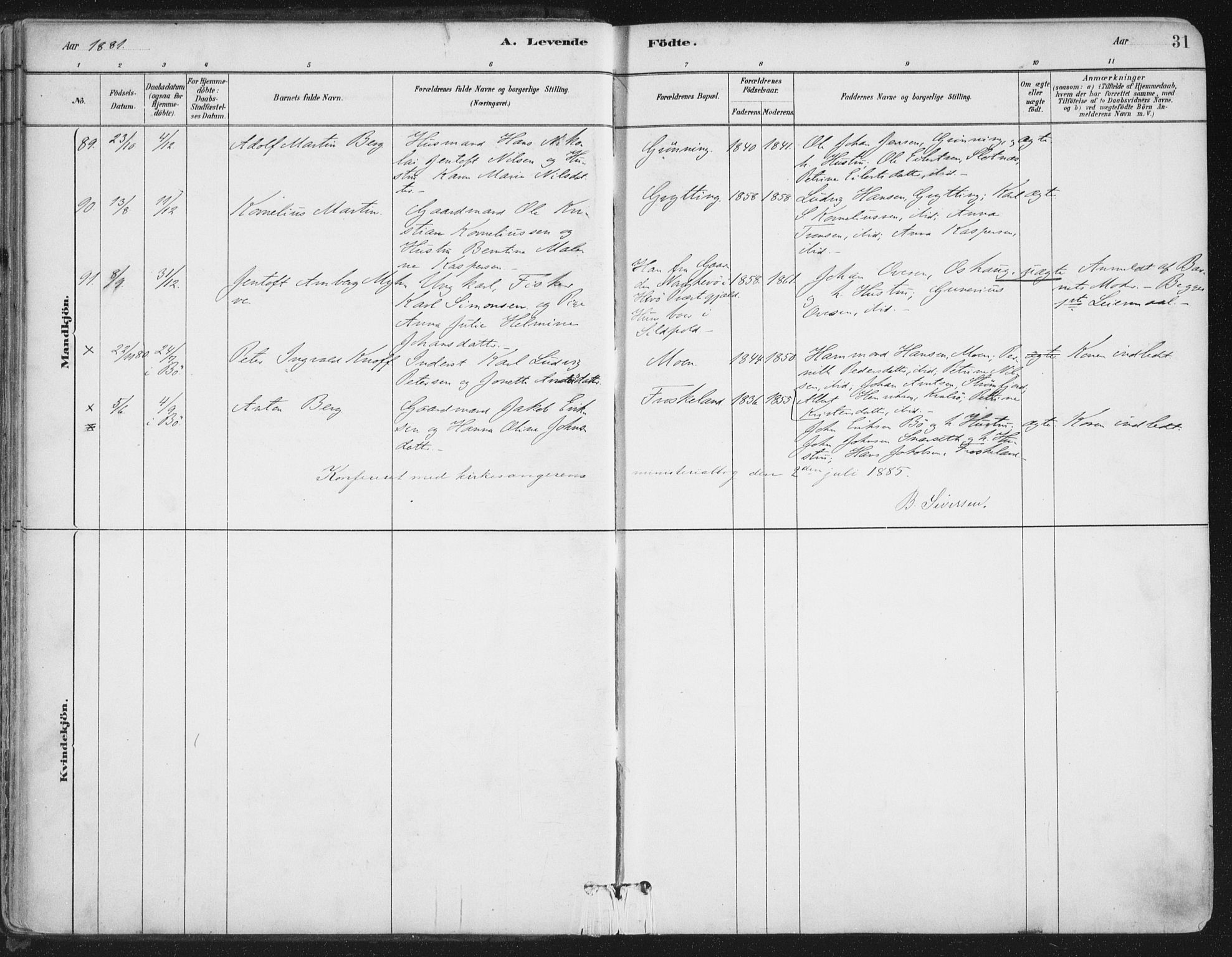 Ministerialprotokoller, klokkerbøker og fødselsregistre - Nordland, SAT/A-1459/888/L1244: Parish register (official) no. 888A10, 1880-1890, p. 31