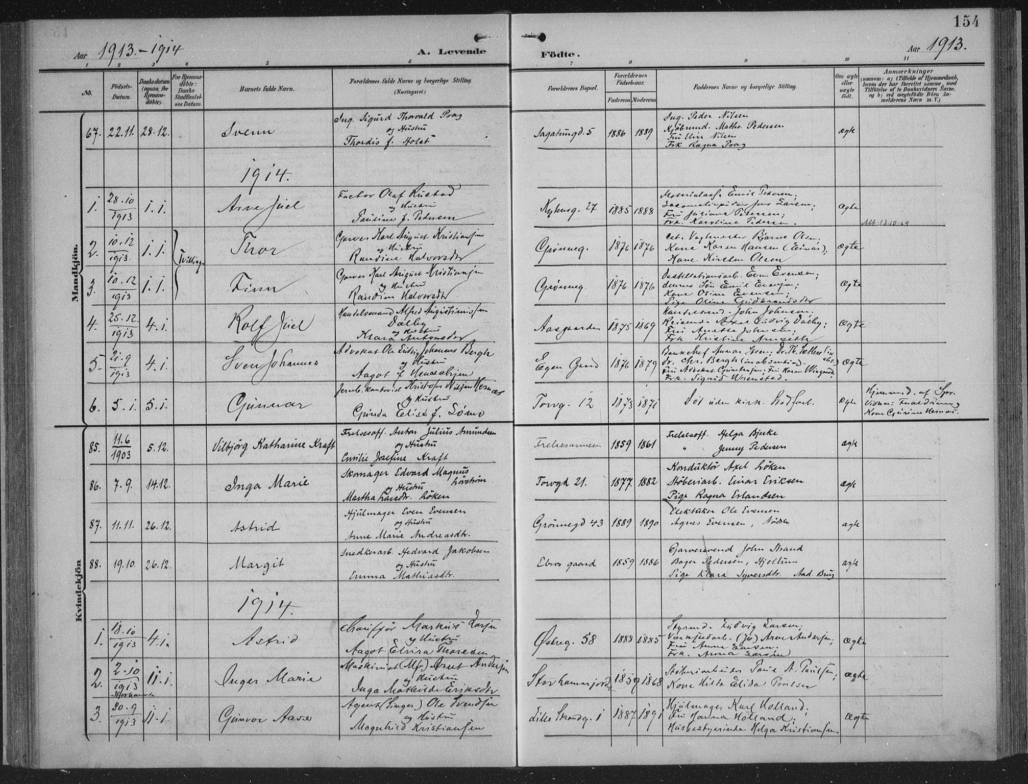 Hamar prestekontor, AV/SAH-DOMPH-002/H/Ha/Haa/L0001: Parish register (official) no. 1, 1900-1914, p. 154