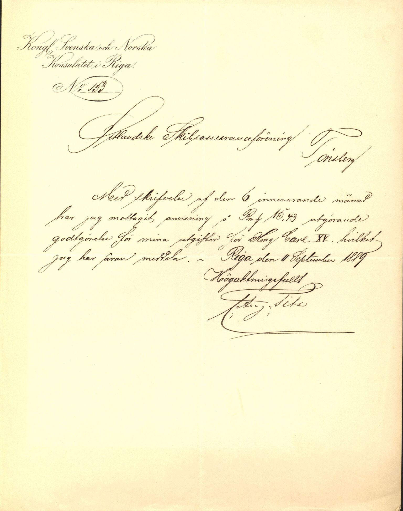 Pa 63 - Østlandske skibsassuranceforening, VEMU/A-1079/G/Ga/L0023/0012: Havaridokumenter / Columbus, Christiane Sophie, Marie, Jarlen, Kong Carl XV, 1889, p. 138