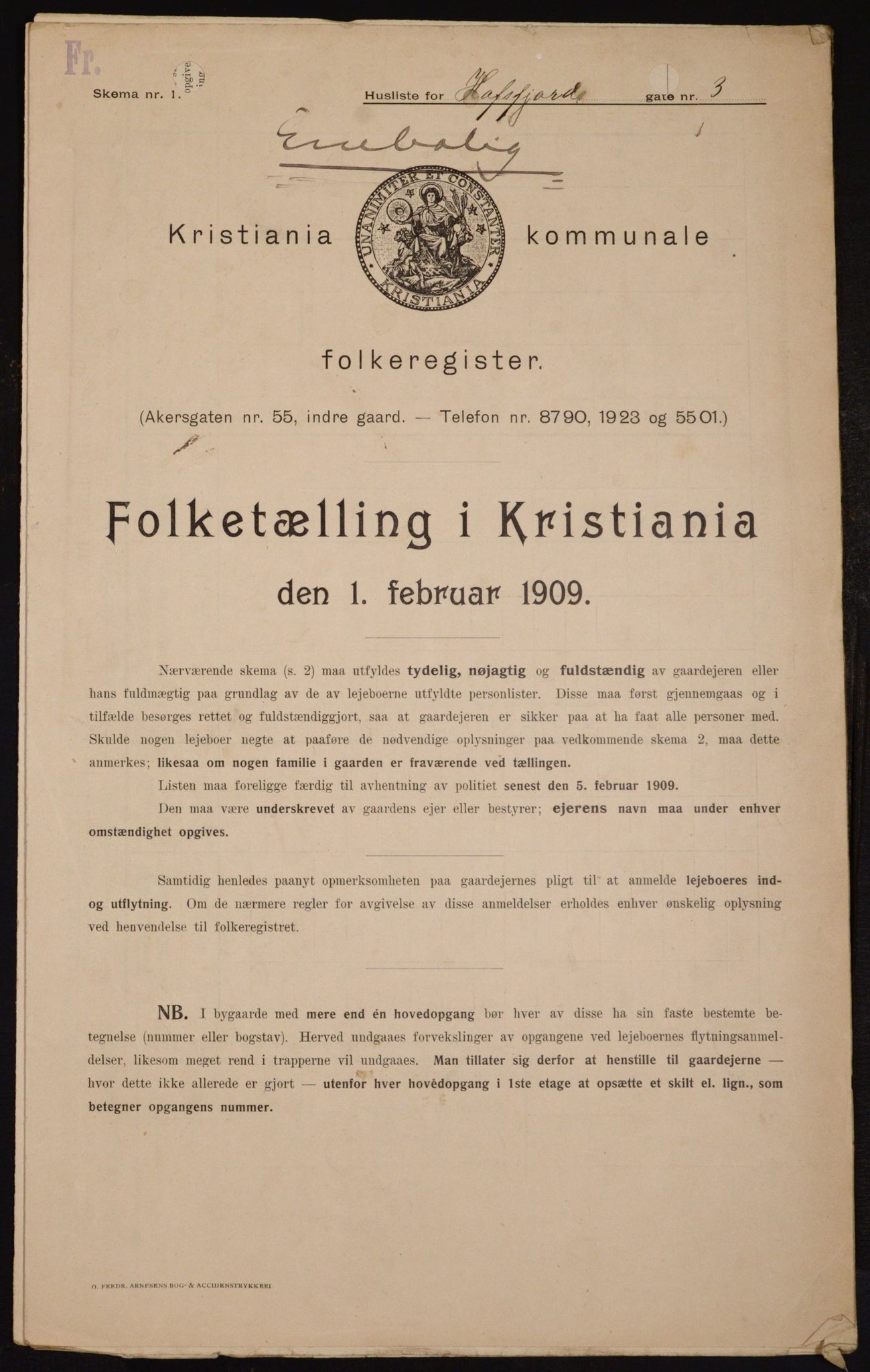 OBA, Municipal Census 1909 for Kristiania, 1909, p. 30296