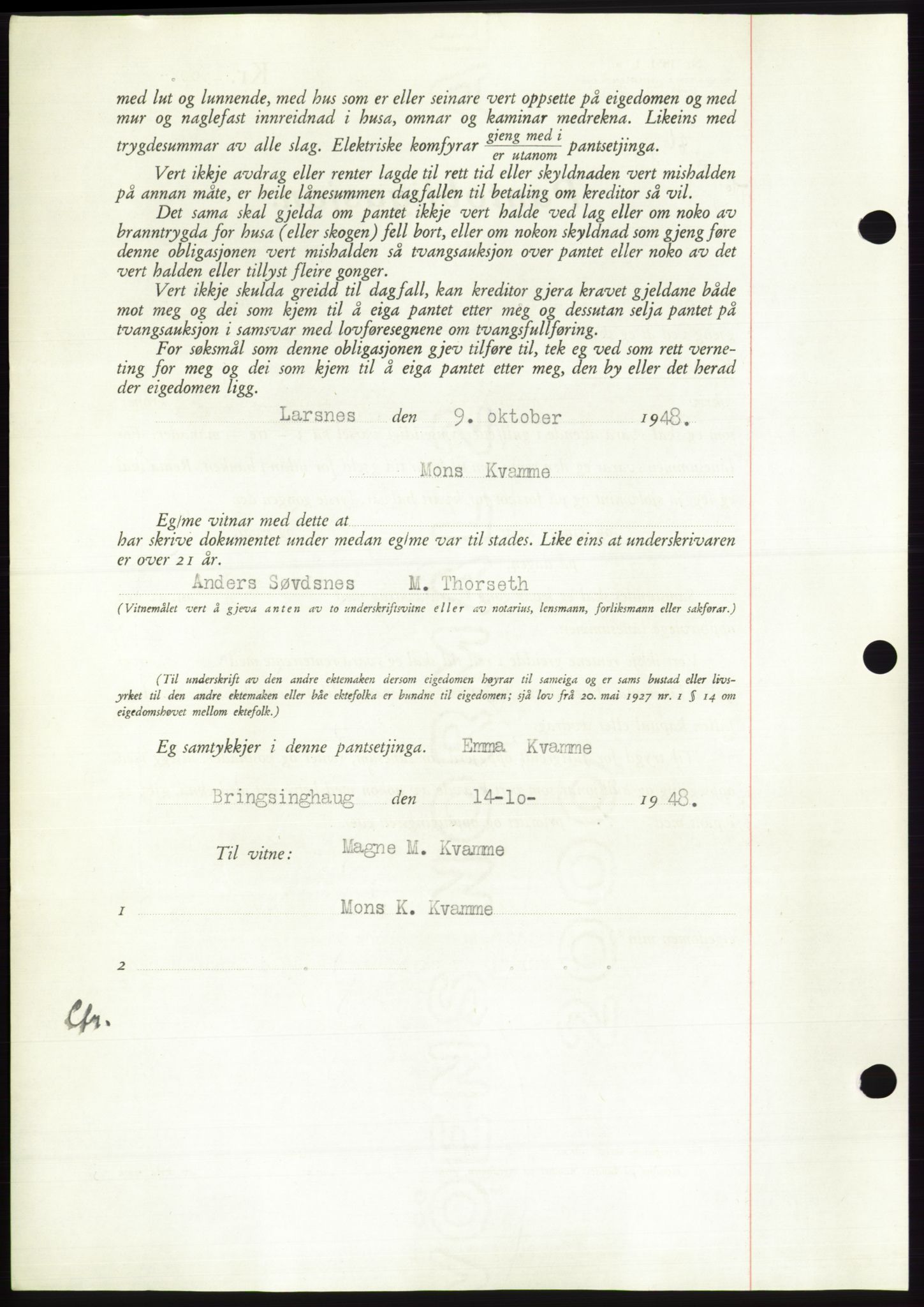 Søre Sunnmøre sorenskriveri, AV/SAT-A-4122/1/2/2C/L0116: Mortgage book no. 4B, 1948-1949, Diary no: : 86/1949