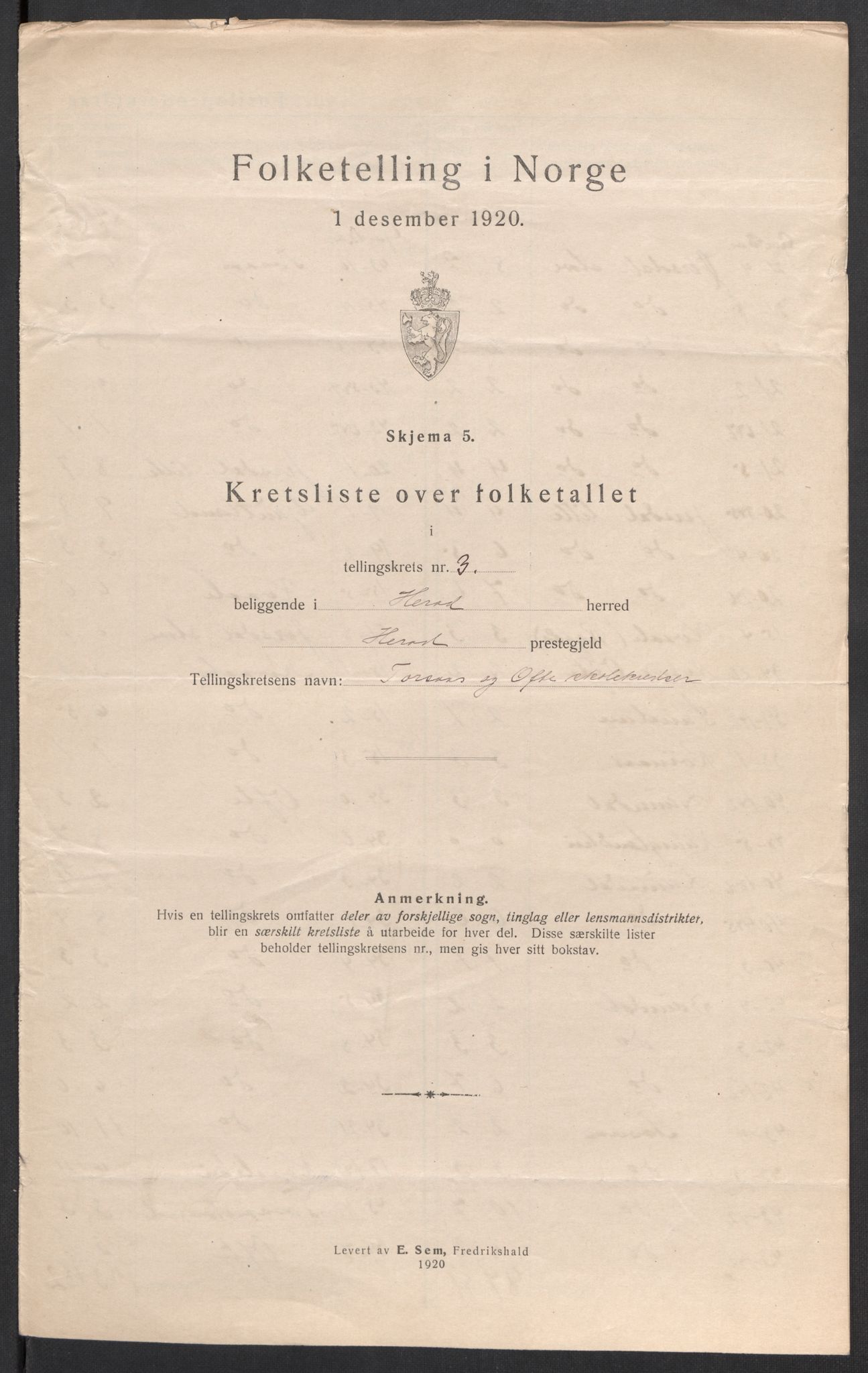 SAK, 1920 census for Herad, 1920, p. 12