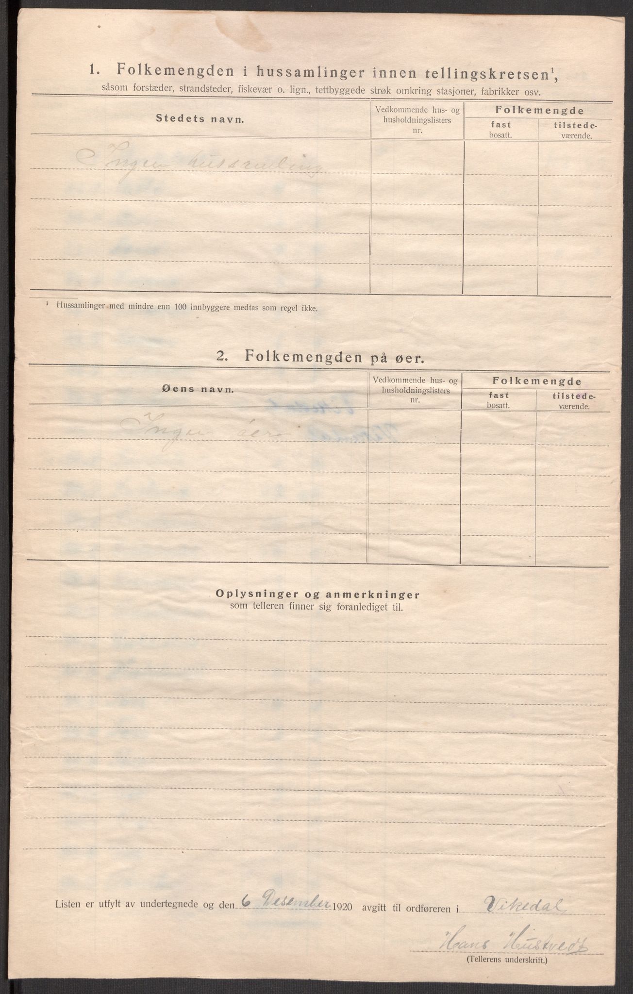 SAST, 1920 census for Vikedal, 1920, p. 50