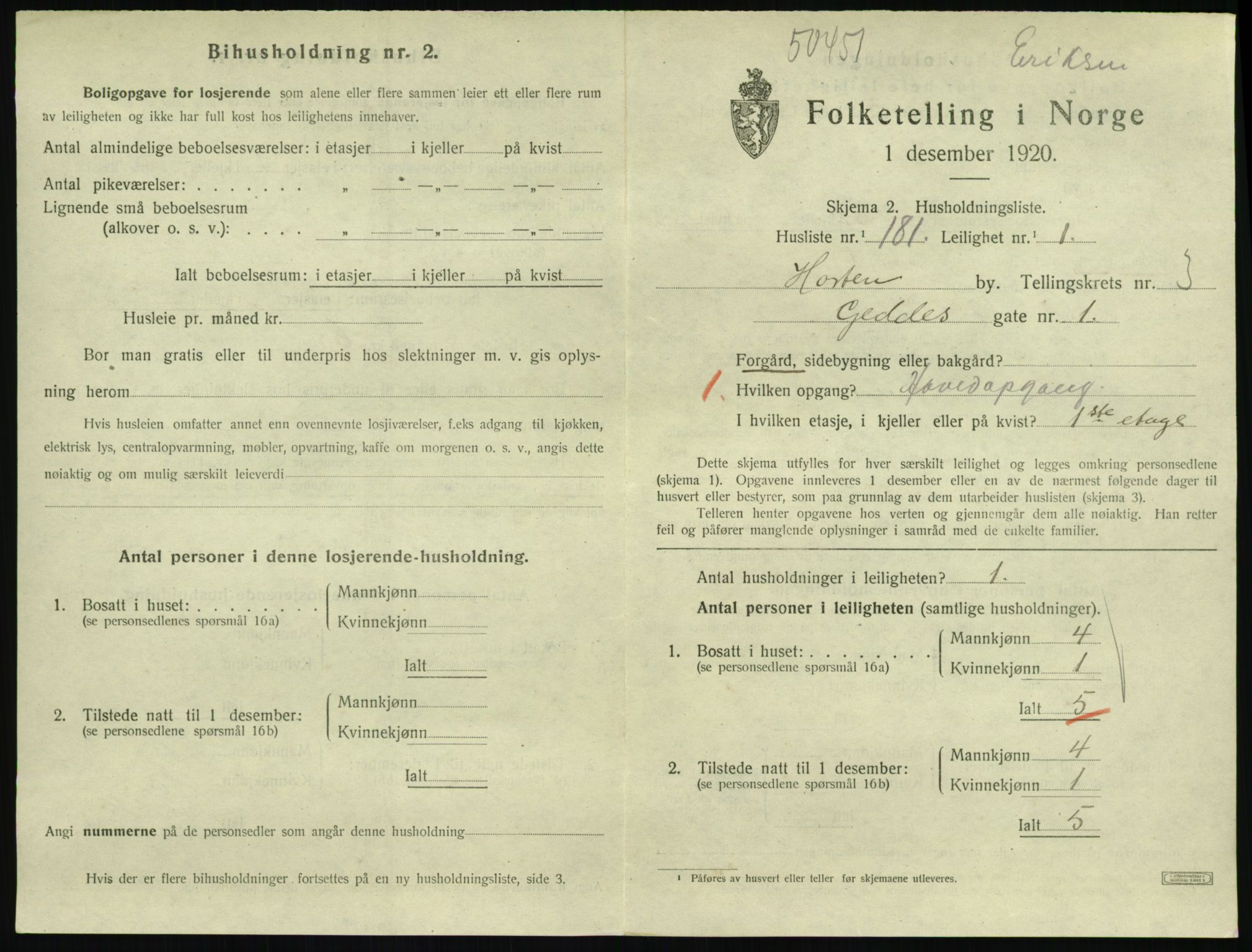SAKO, 1920 census for Horten, 1920, p. 4705