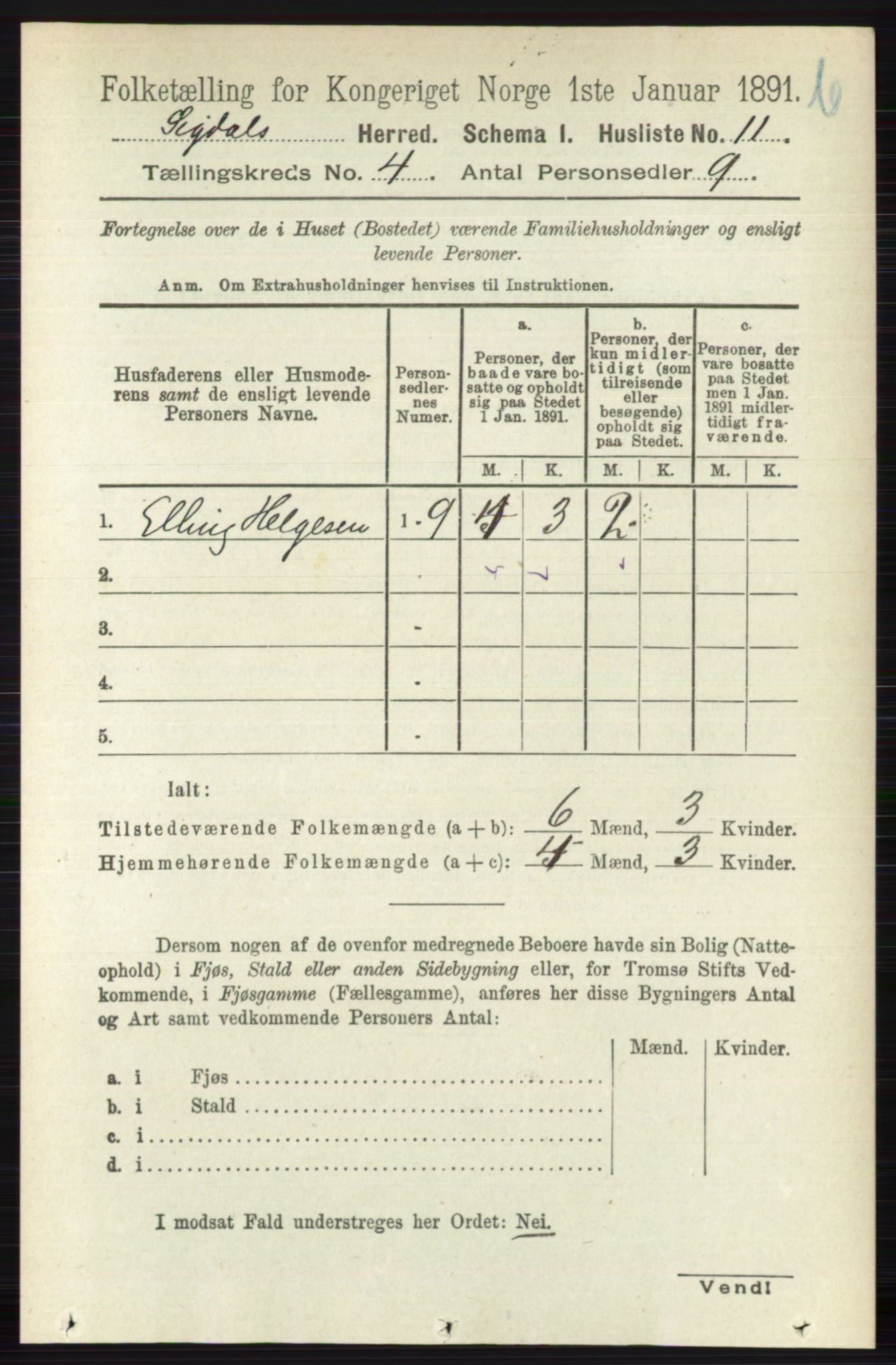RA, 1891 census for 0621 Sigdal, 1891, p. 4634