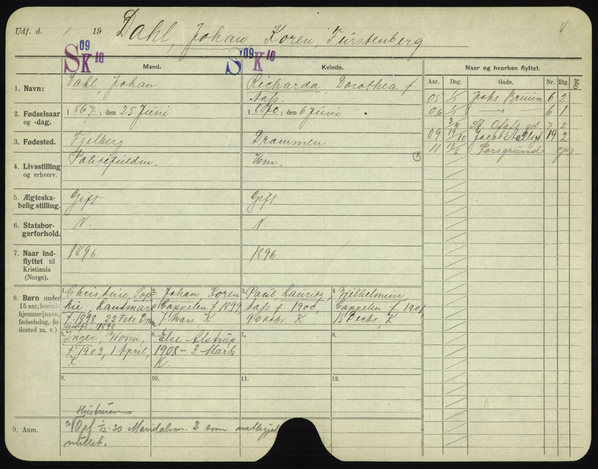 Oslo folkeregister, Registerkort, AV/SAO-A-11715/F/Fa/Fac/L0002: Menn, 1906-1914, p. 524a