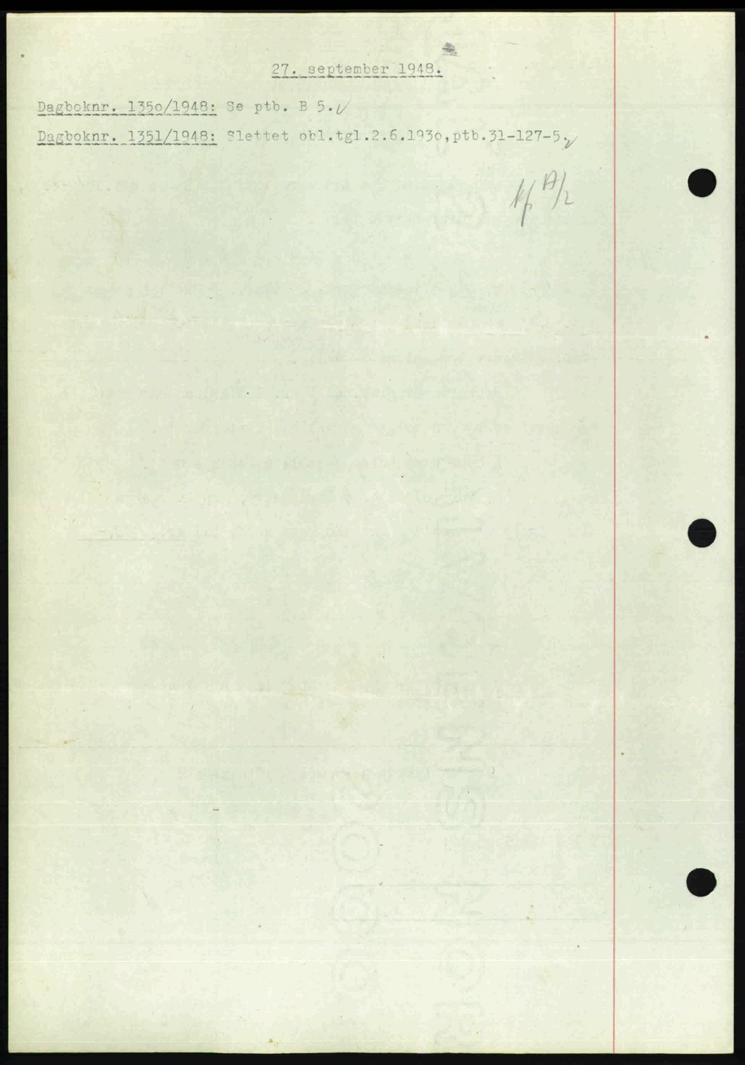 Nedenes sorenskriveri, SAK/1221-0006/G/Gb/Gba/L0059: Mortgage book no. A11, 1948-1948, Diary no: : 1350/1948