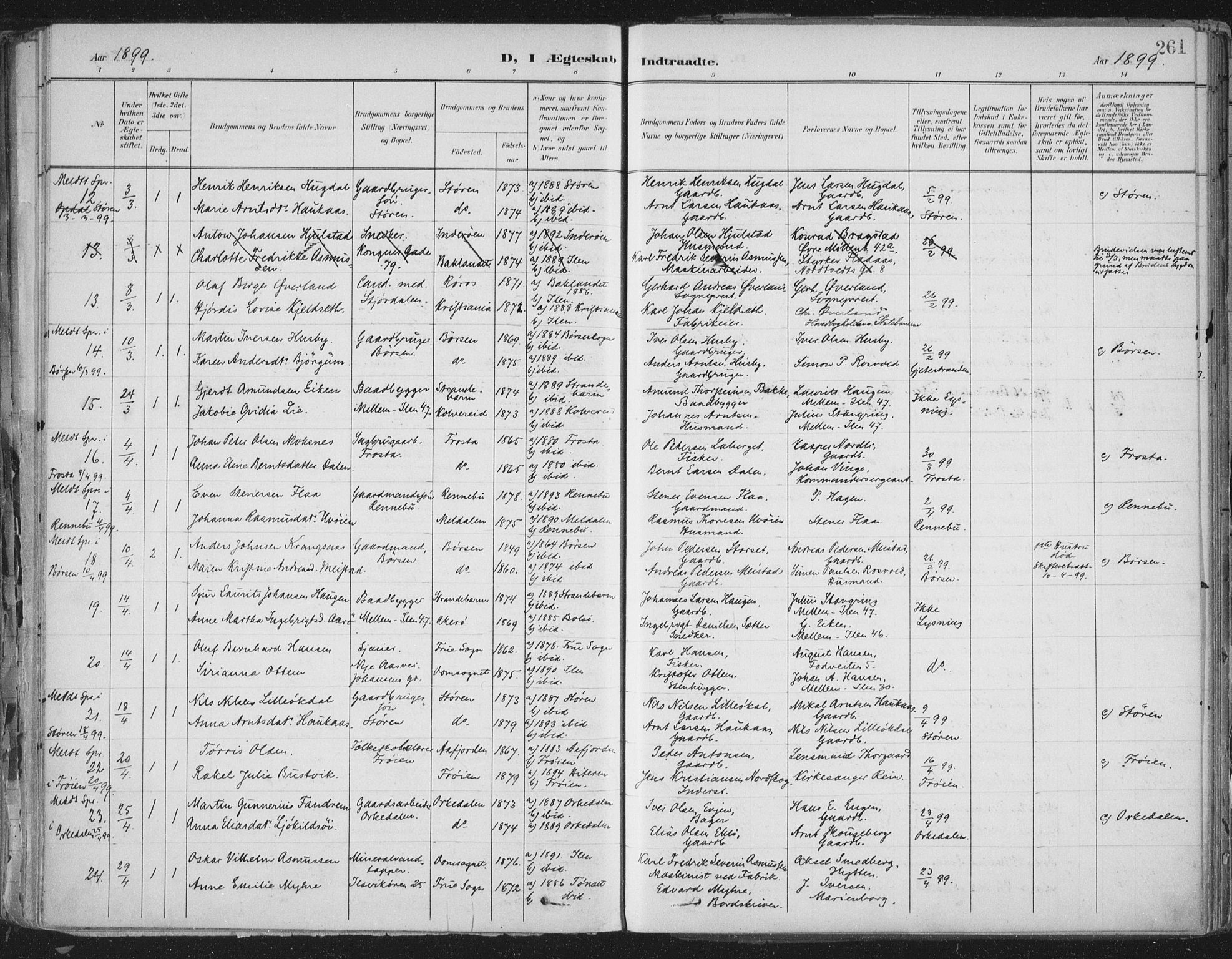 Ministerialprotokoller, klokkerbøker og fødselsregistre - Sør-Trøndelag, SAT/A-1456/603/L0167: Parish register (official) no. 603A06, 1896-1932, p. 261