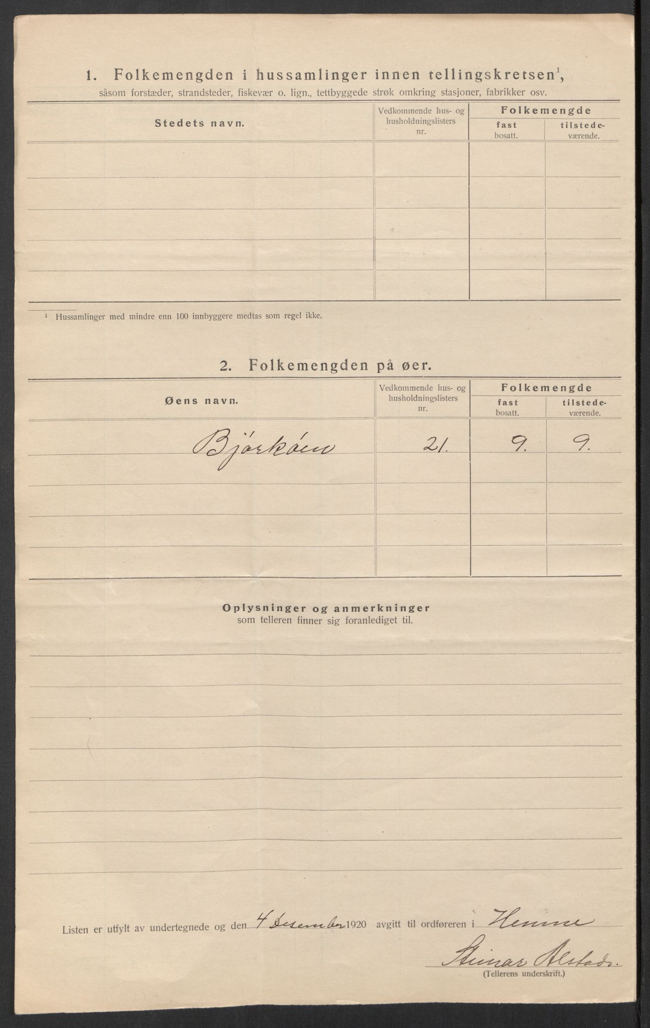 SAT, 1920 census for Hemne, 1920, p. 23