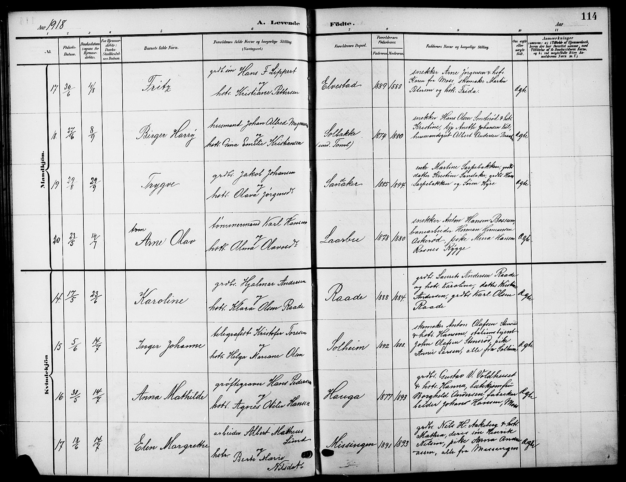 Råde prestekontor kirkebøker, SAO/A-2009/G/Ga/L0001: Parish register (copy) no. 1, 1903-1925, p. 114