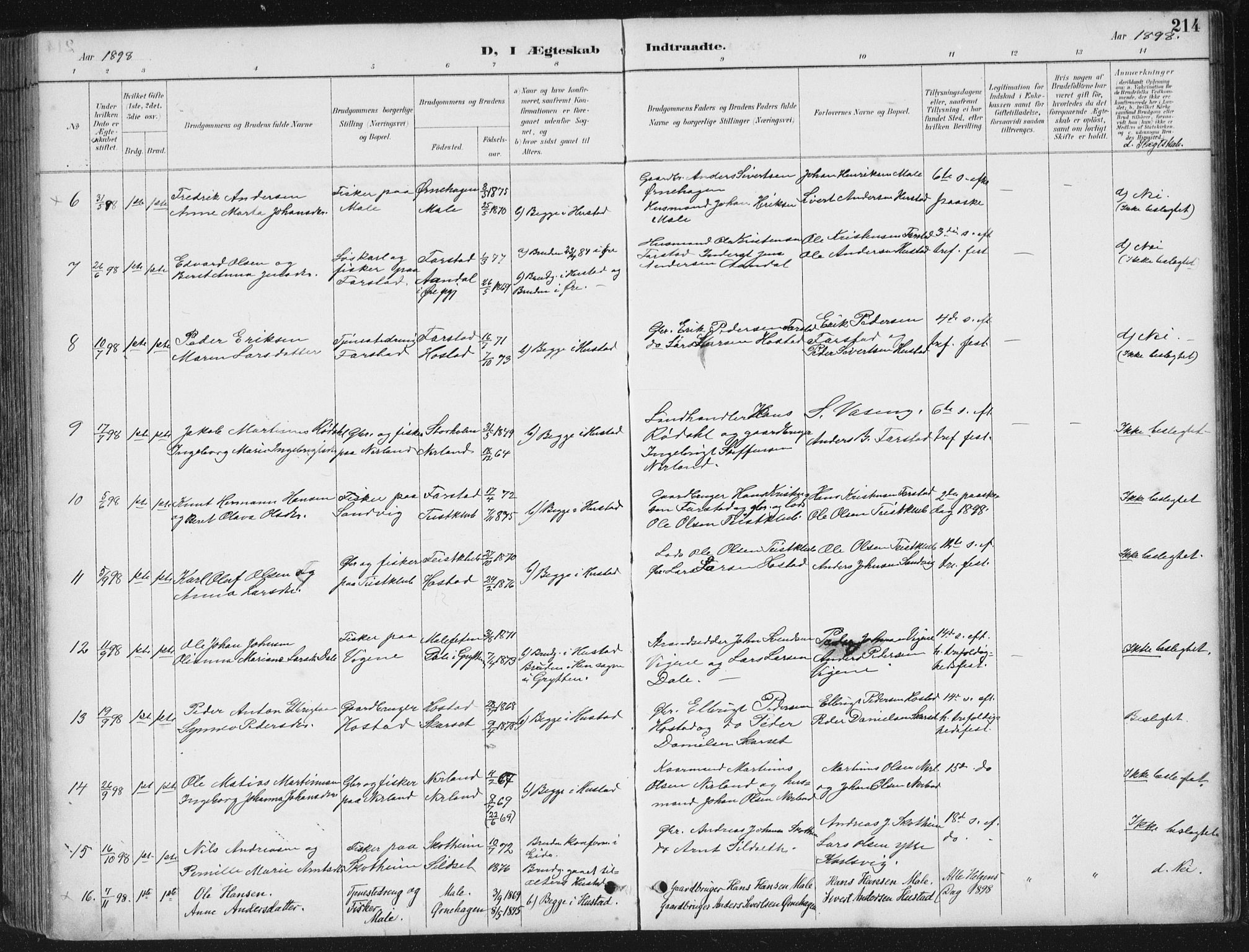 Ministerialprotokoller, klokkerbøker og fødselsregistre - Møre og Romsdal, SAT/A-1454/567/L0783: Parish register (copy) no. 567C03, 1887-1903, p. 214
