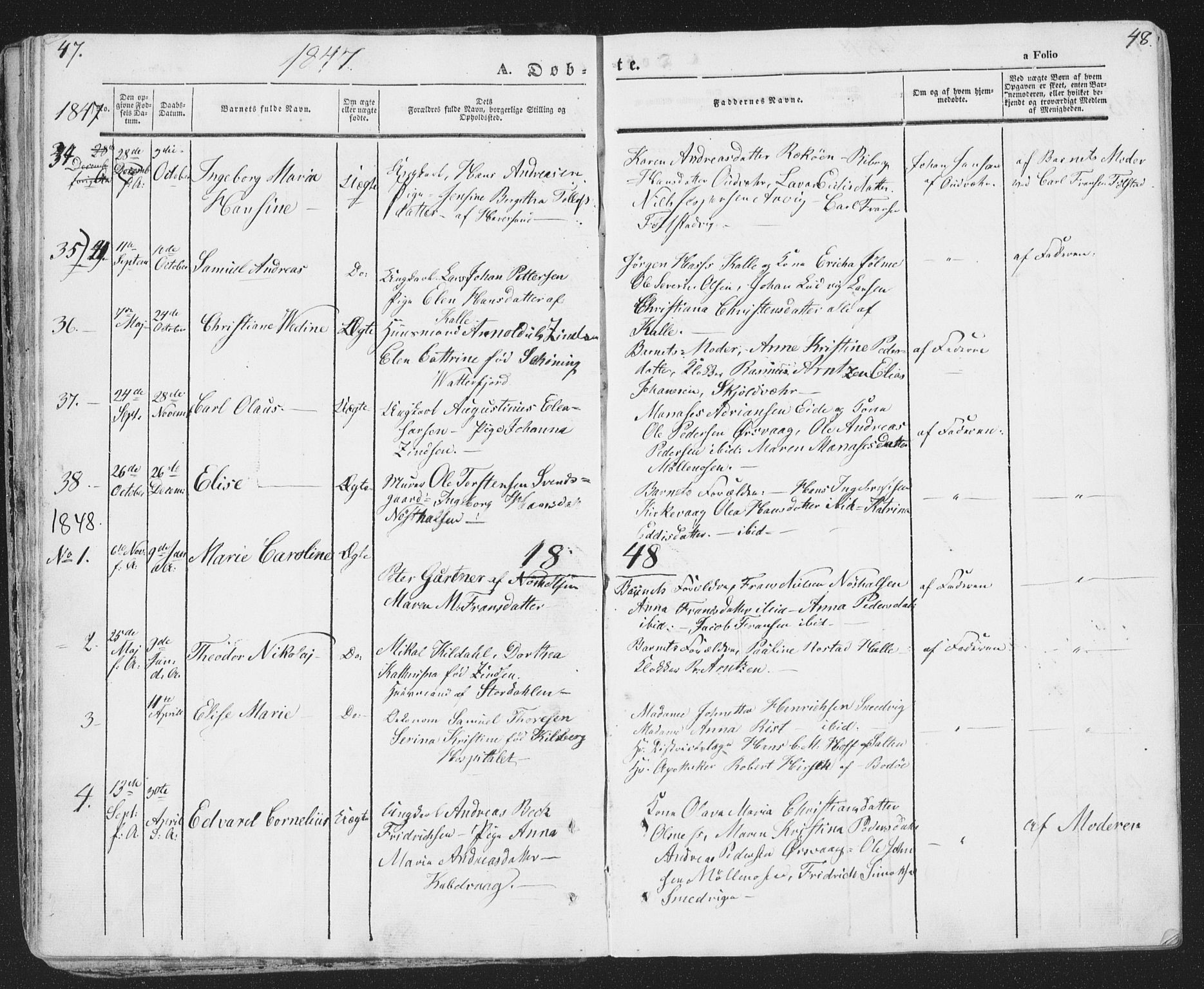 Ministerialprotokoller, klokkerbøker og fødselsregistre - Nordland, SAT/A-1459/874/L1072: Parish register (copy) no. 874C01, 1843-1859, p. 47-48