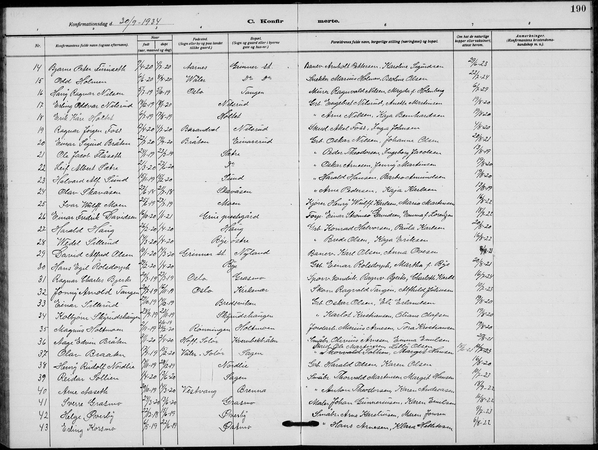 Grue prestekontor, AV/SAH-PREST-036/H/Ha/Hab/L0008: Parish register (copy) no. 8, 1921-1934, p. 190