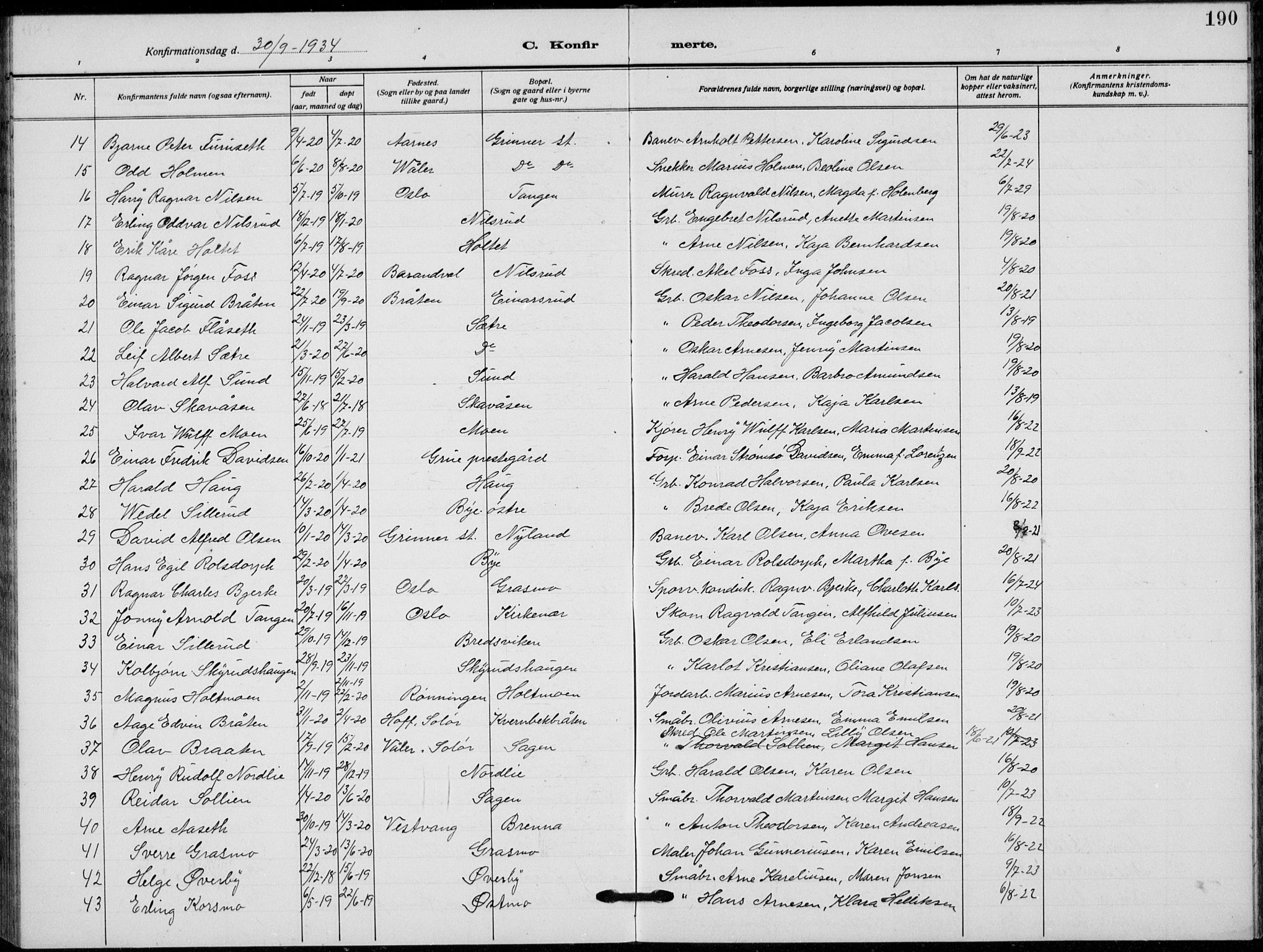 Grue prestekontor, SAH/PREST-036/H/Ha/Hab/L0008: Parish register (copy) no. 8, 1921-1934, p. 190