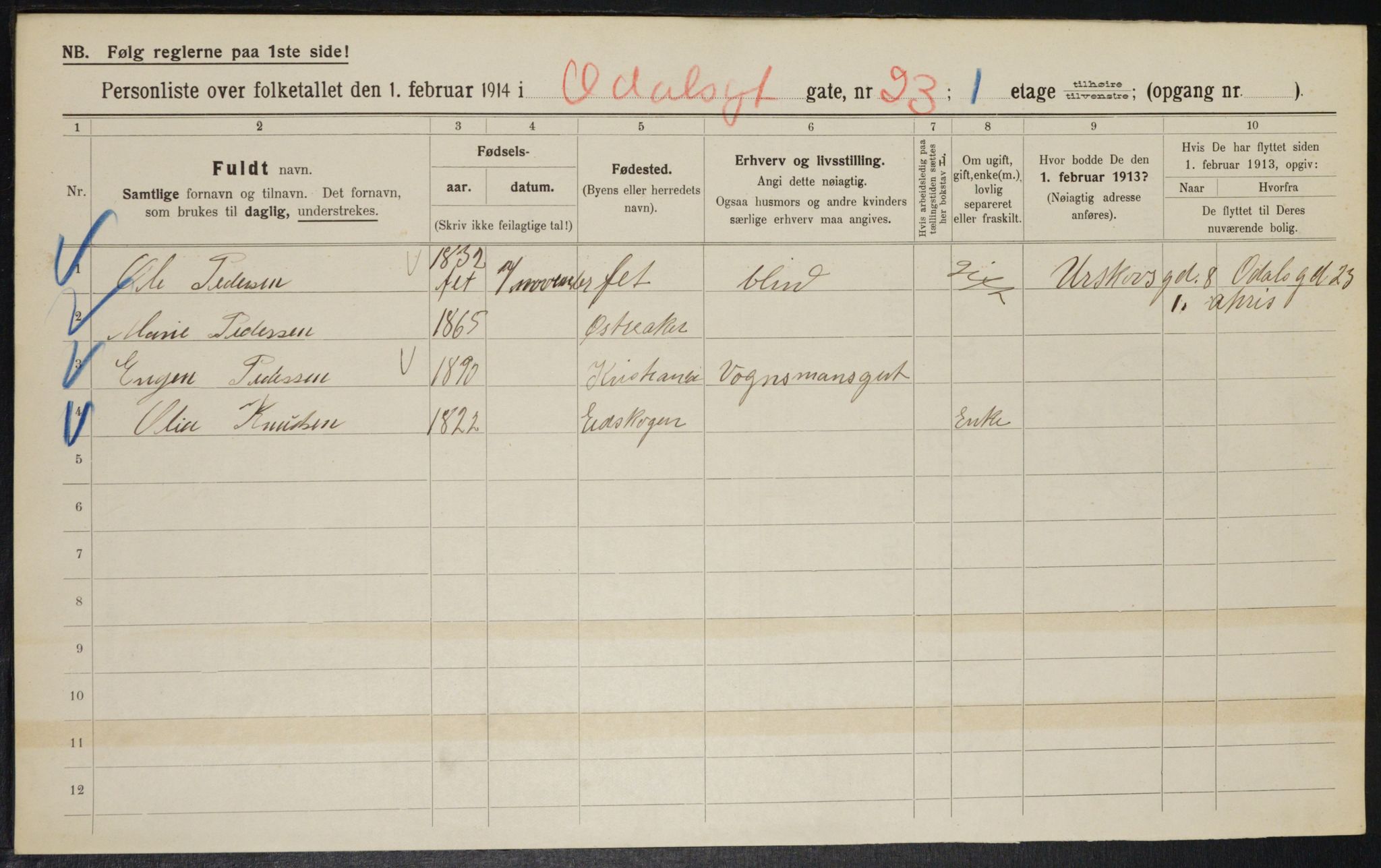 OBA, Municipal Census 1914 for Kristiania, 1914, p. 74470