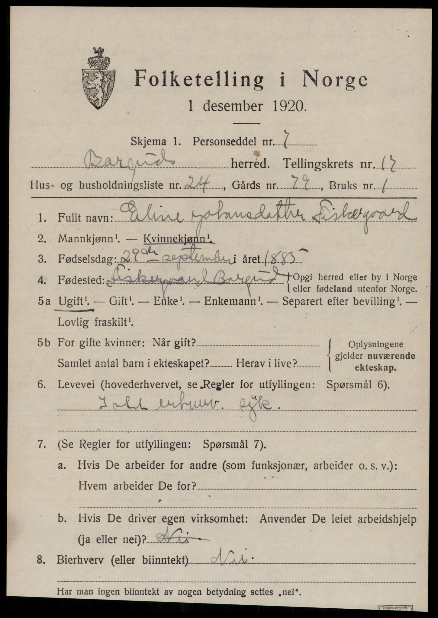 SAT, 1920 census for Borgund, 1920, p. 12902