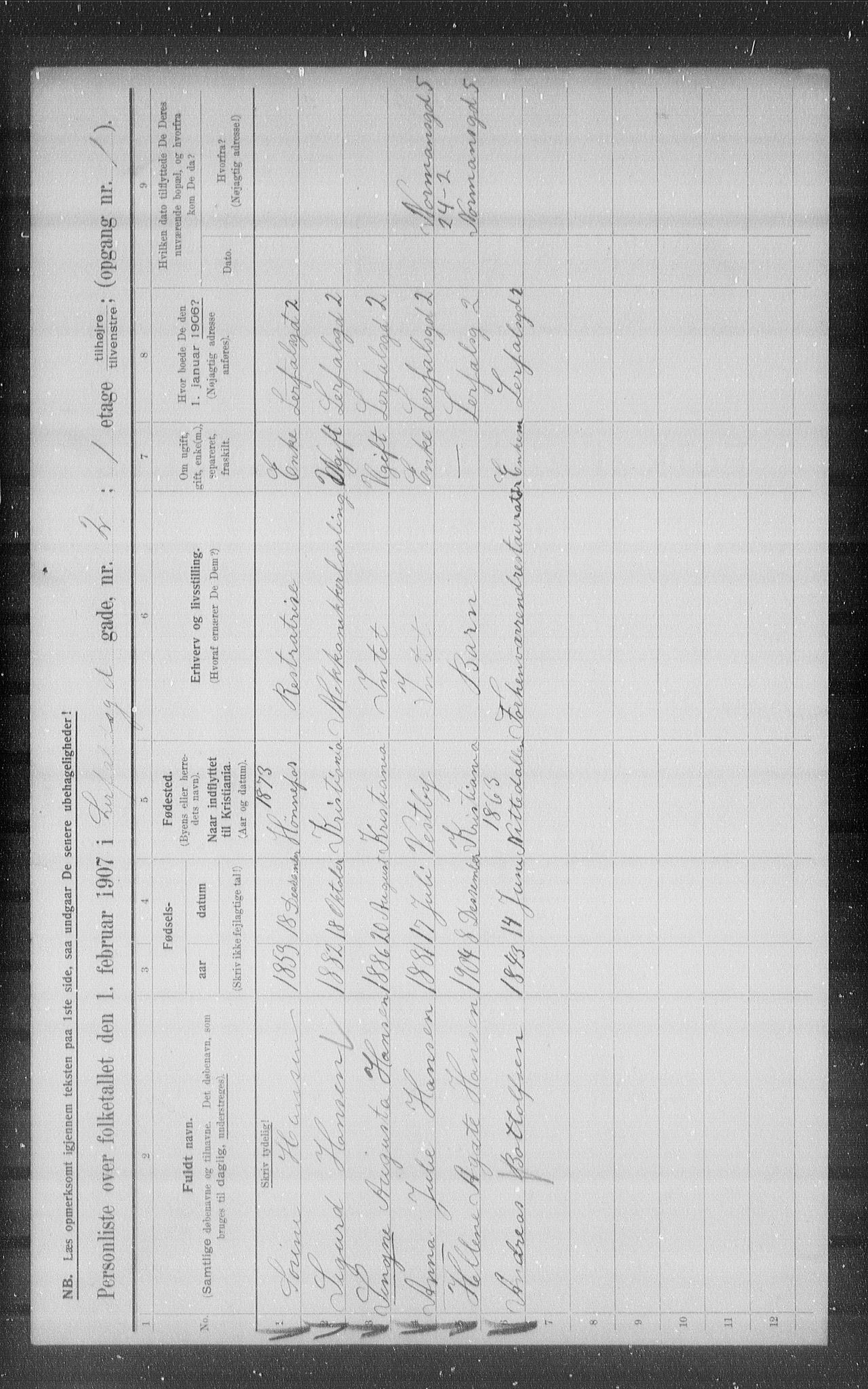 OBA, Municipal Census 1907 for Kristiania, 1907, p. 29231