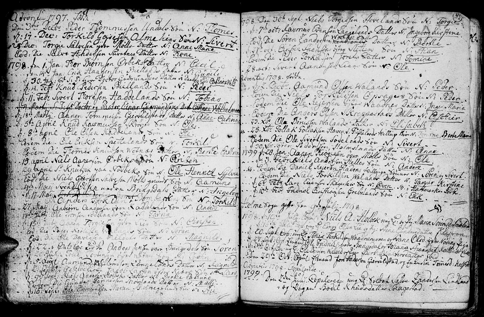 Holum sokneprestkontor, AV/SAK-1111-0022/F/Fb/Fba/L0001: Parish register (copy) no. B 1 /1, 1770-1820, p. 43