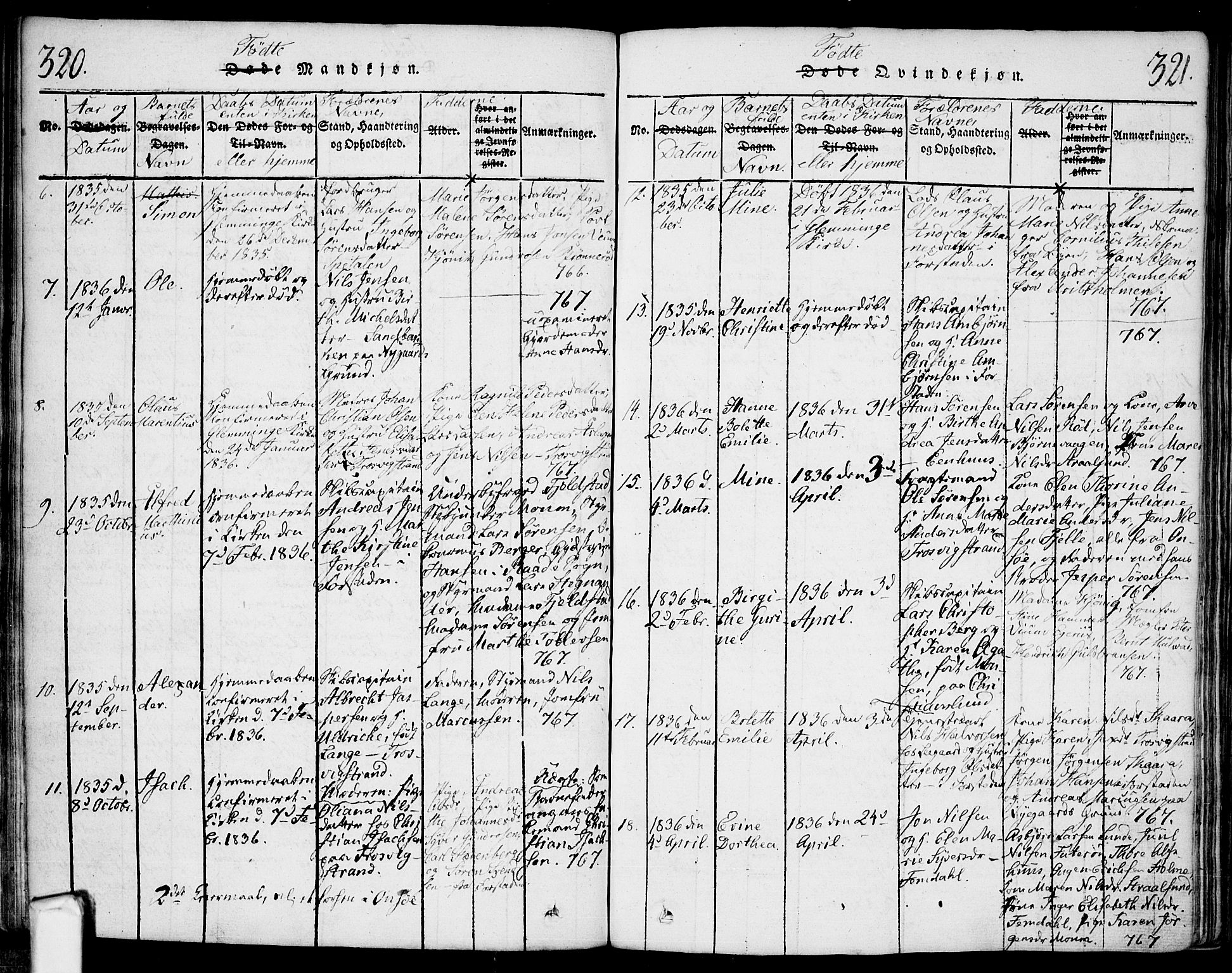 Glemmen prestekontor Kirkebøker, AV/SAO-A-10908/F/Fa/L0004: Parish register (official) no. 4, 1816-1838, p. 320-321